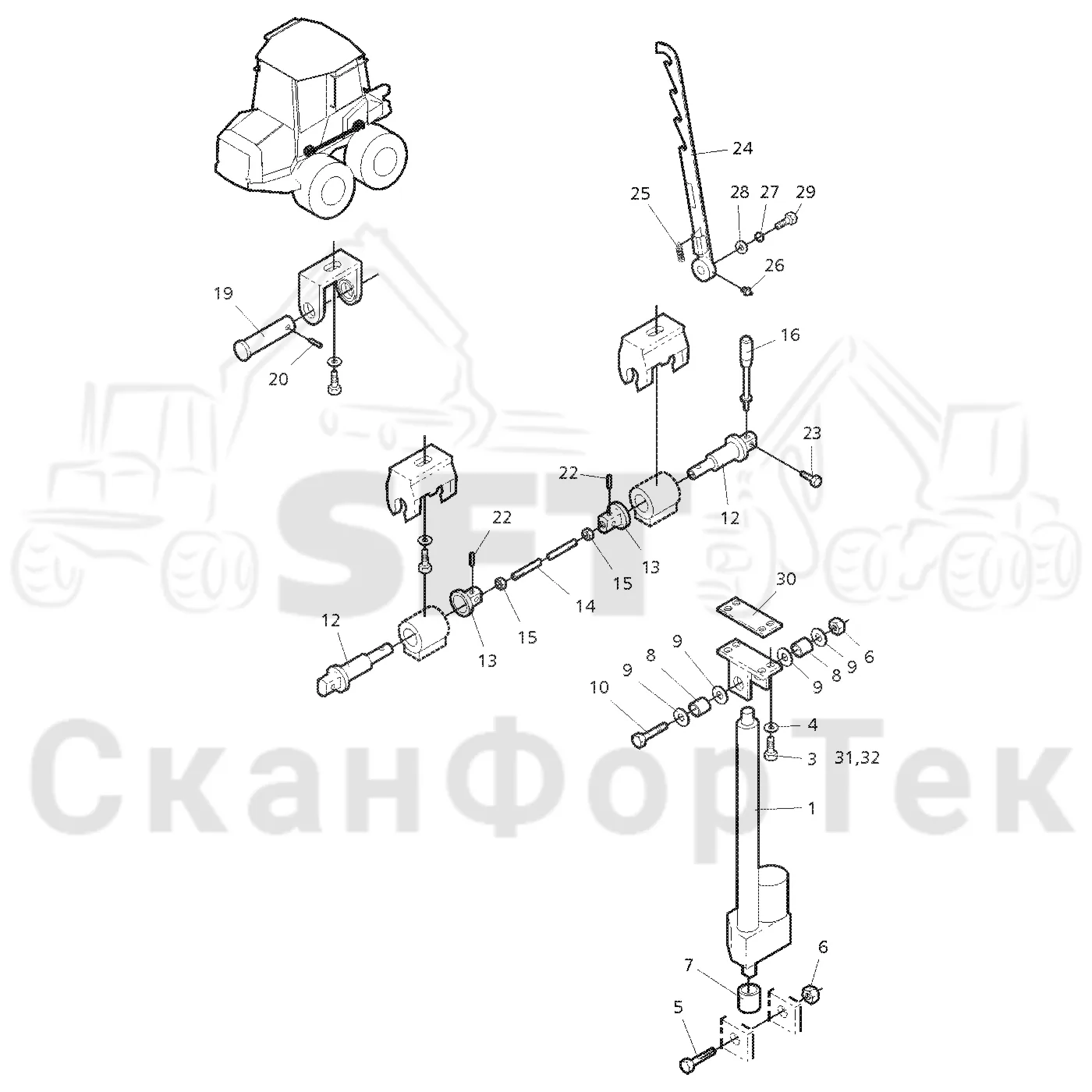 Схема: Valmet / Форвардер / Valmet 830.1 / Valmet 830.1 / Каталог запасных частей / Кабина / Кабина / Установка кабины