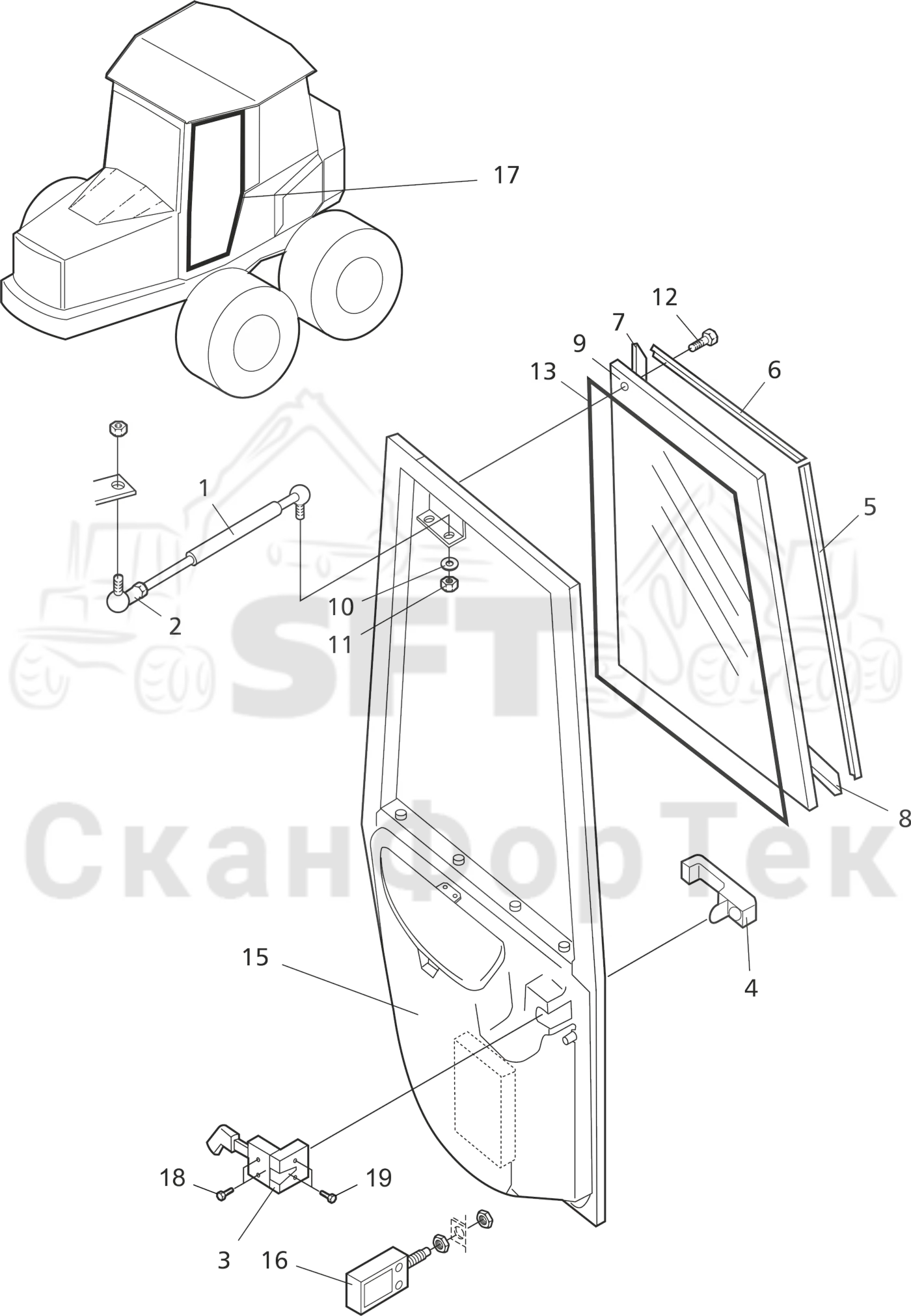 Схема: Valmet / Форвардер / Valmet 860.1 / Valmet 860.1   Ch. -115420 / Valmet 860.1  Ch. -115420 / Каталог запасных частей / Кабина / Кабина / Дверь