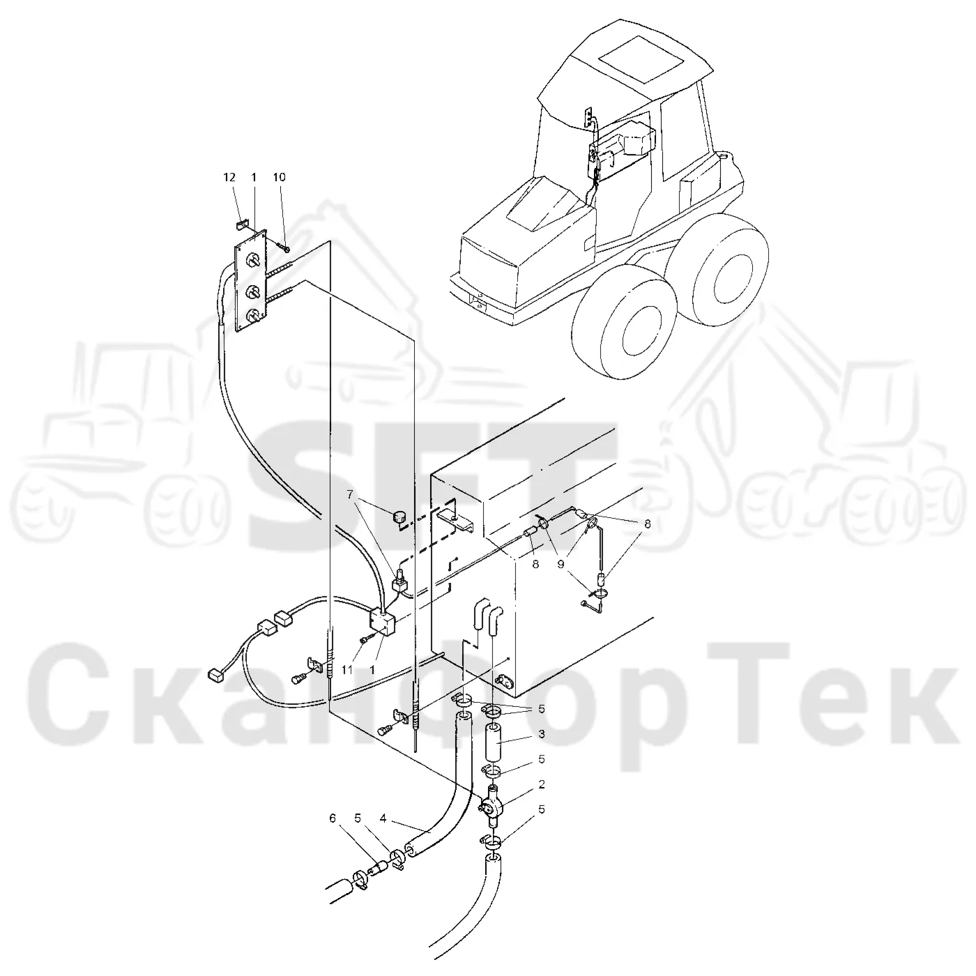 Схема: Valmet / Форвардер / Valmet 840.2 / Valmet 840.2 Ch. -211120 / Valmet 840.2 Ch. -211120 / Каталог запасных частей / Кабина / Система обогрева и охлаждения / Обогревание кабины, воздушный кондиционер