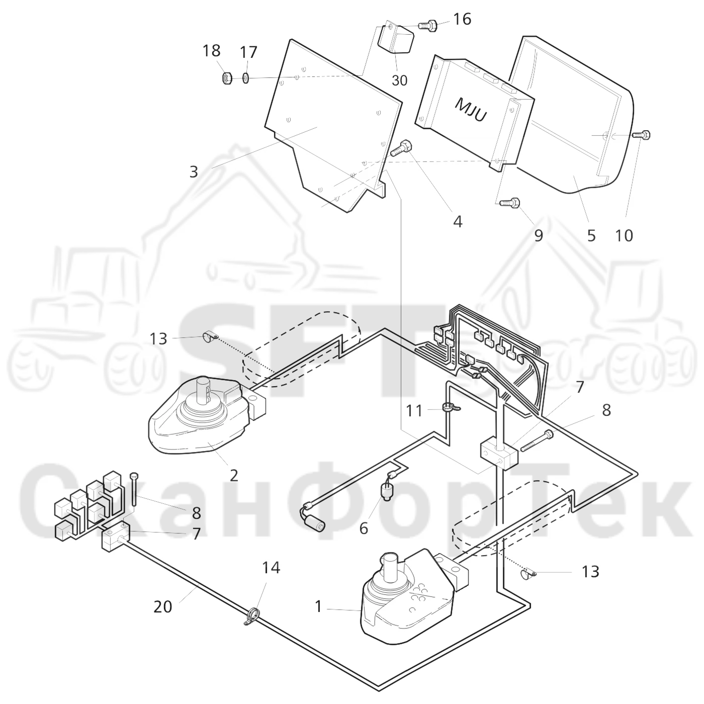 Схема: Valmet / Форвардер / Valmet 830.1 / Valmet 830.1 / Каталог запасных частей / Система управления / Регулятор / Электрооборудование рычажного устройства
