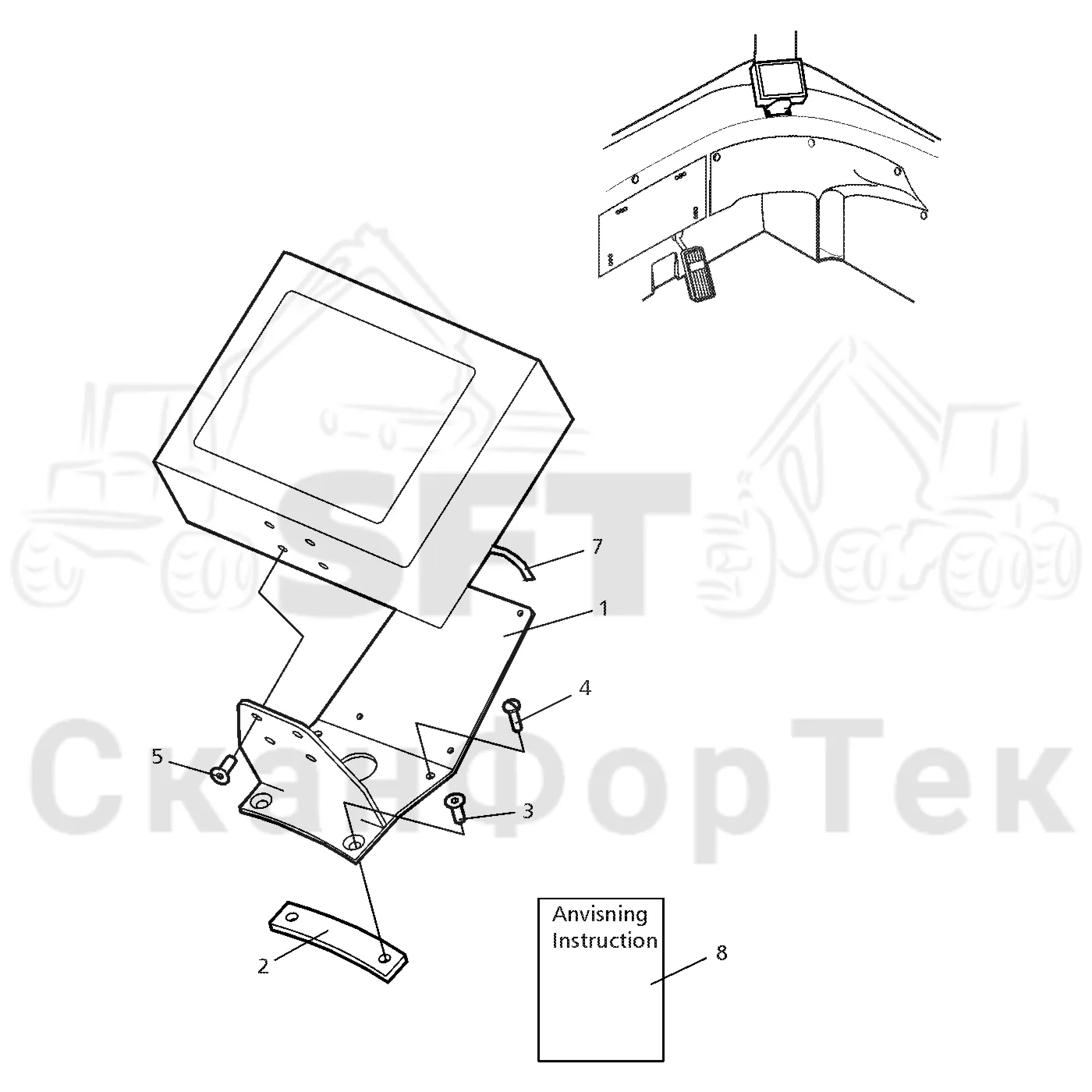 Схема: Valmet / Форвардер / Valmet 830.1 / Valmet 830.1 / Каталог запасных частей / Система управления / Компьютеры / Mounting display fixed