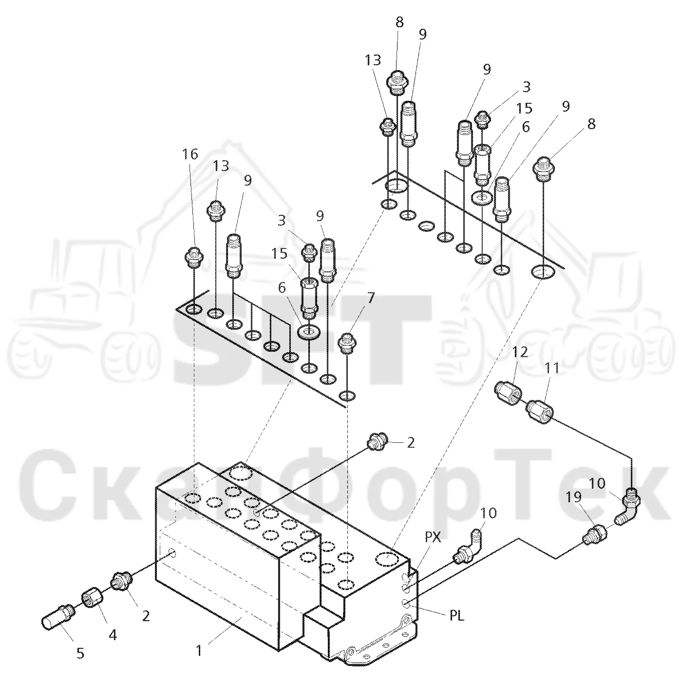Схема: Valmet / Форвардер / Valmet 830.1 / Valmet 830.1 / Каталог запасных частей / Гидравлика / Узел клапана / Узел клапана