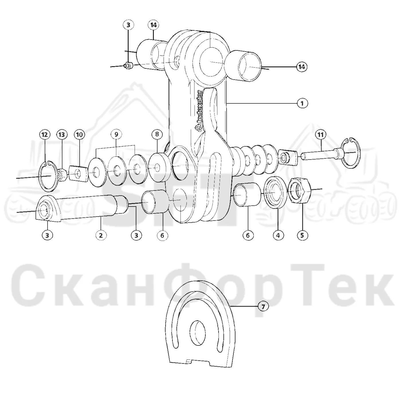 Схема: Valmet / Форвардер / Valmet 830 / Valmet 830 / Каталог запасных частей / Оборудование захвата / Передаточные рычаги и демпферы поворота / Демпфер поворота 80/80