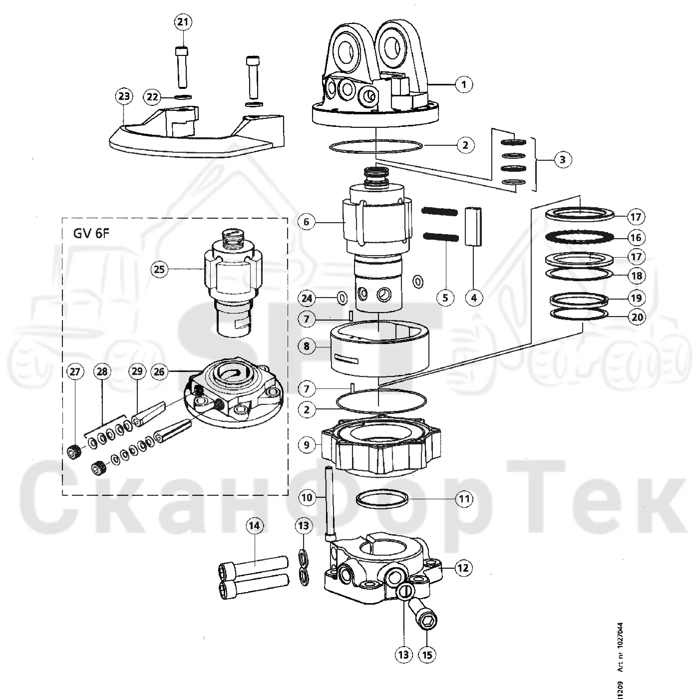 Схема: Valmet / Форвардер / Valmet 830 / Valmet 830 / Каталог запасных частей / Оборудование захвата / Поворотные устройства / Поворотное устройство GV 6 RF