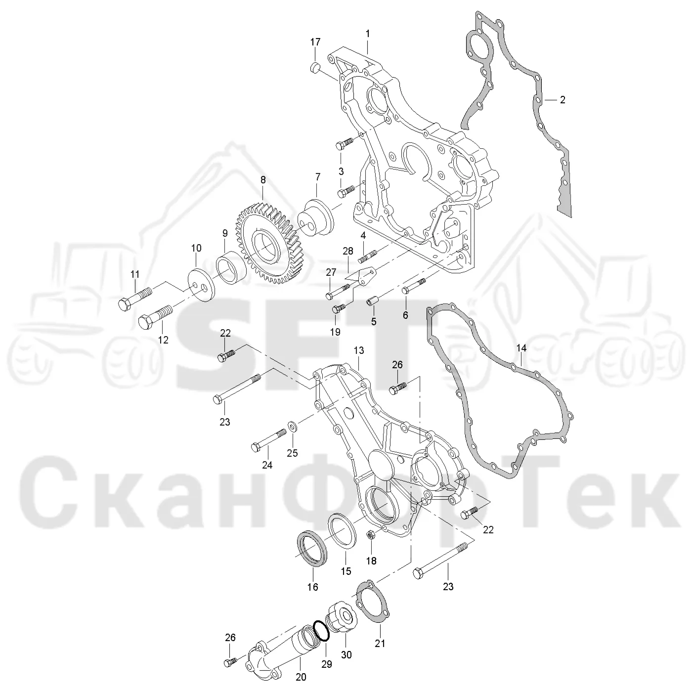 Схема: Valmet / Форвардер / Valmet 830.1 / Valmet 830.1 / Каталог запасных частей / Двигатель / Блок двигателя / Корпус редуктора