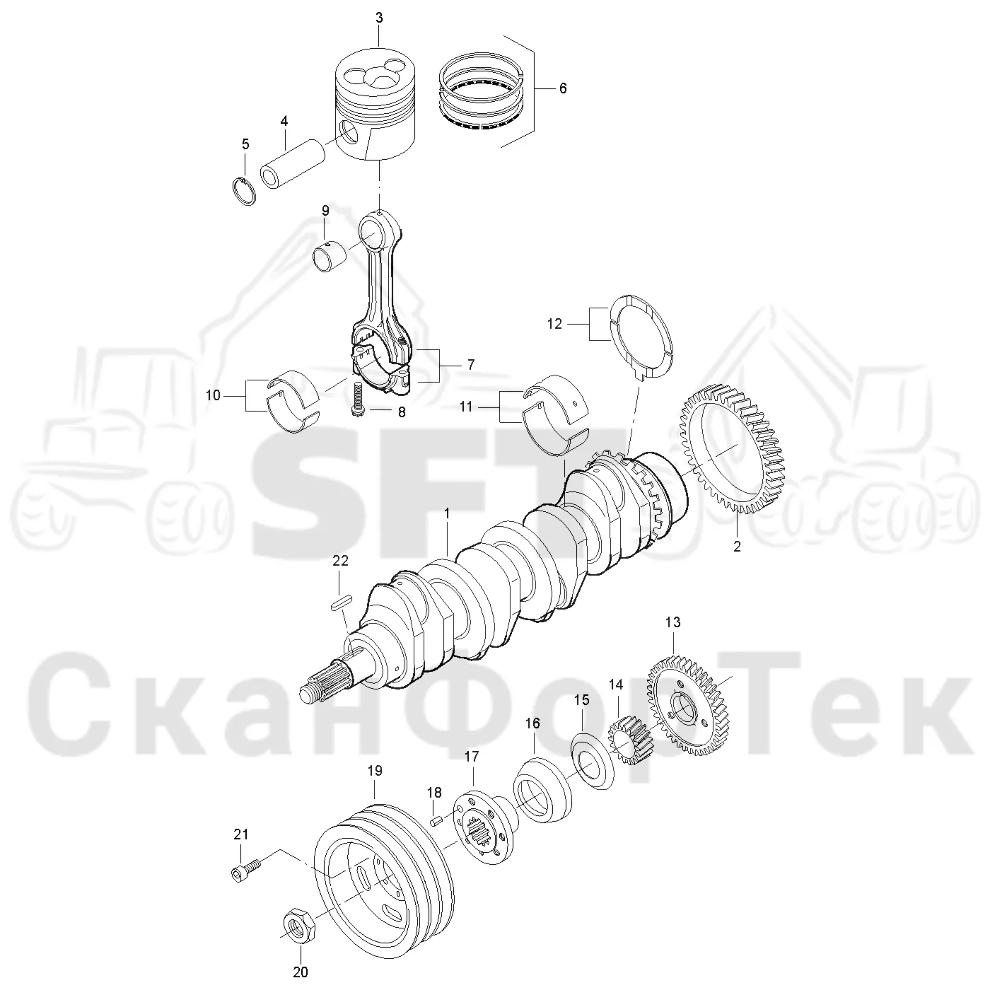 Схема: Valmet / Форвардер / Valmet 830.1 / Valmet 830.1 / Каталог запасных частей / Двигатель / Блок двигателя / Коленвал