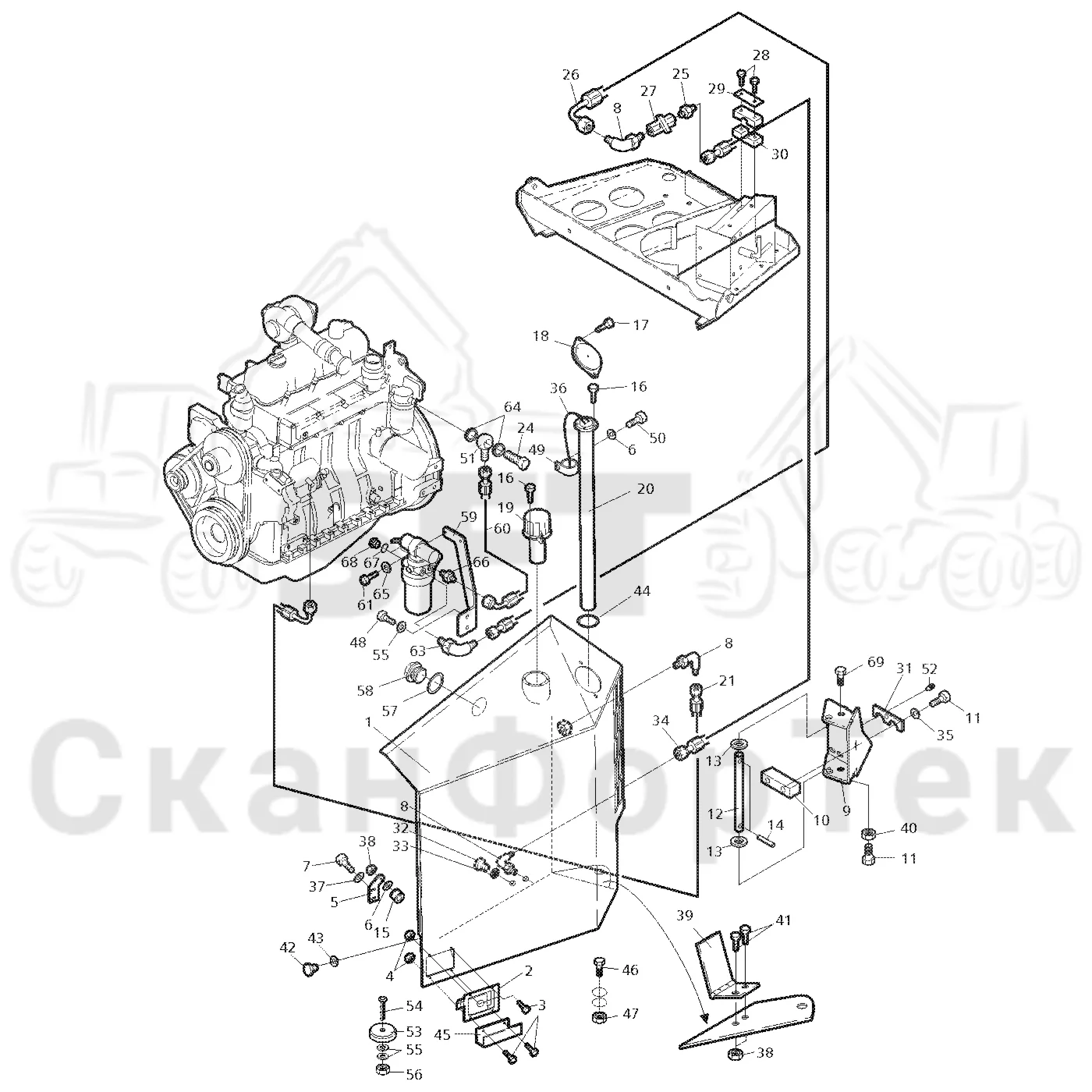 Схема: Valmet / Форвардер / Valmet 830.1 / Valmet 830.1 / Каталог запасных частей / Двигатель / Топливная система / Топливная система