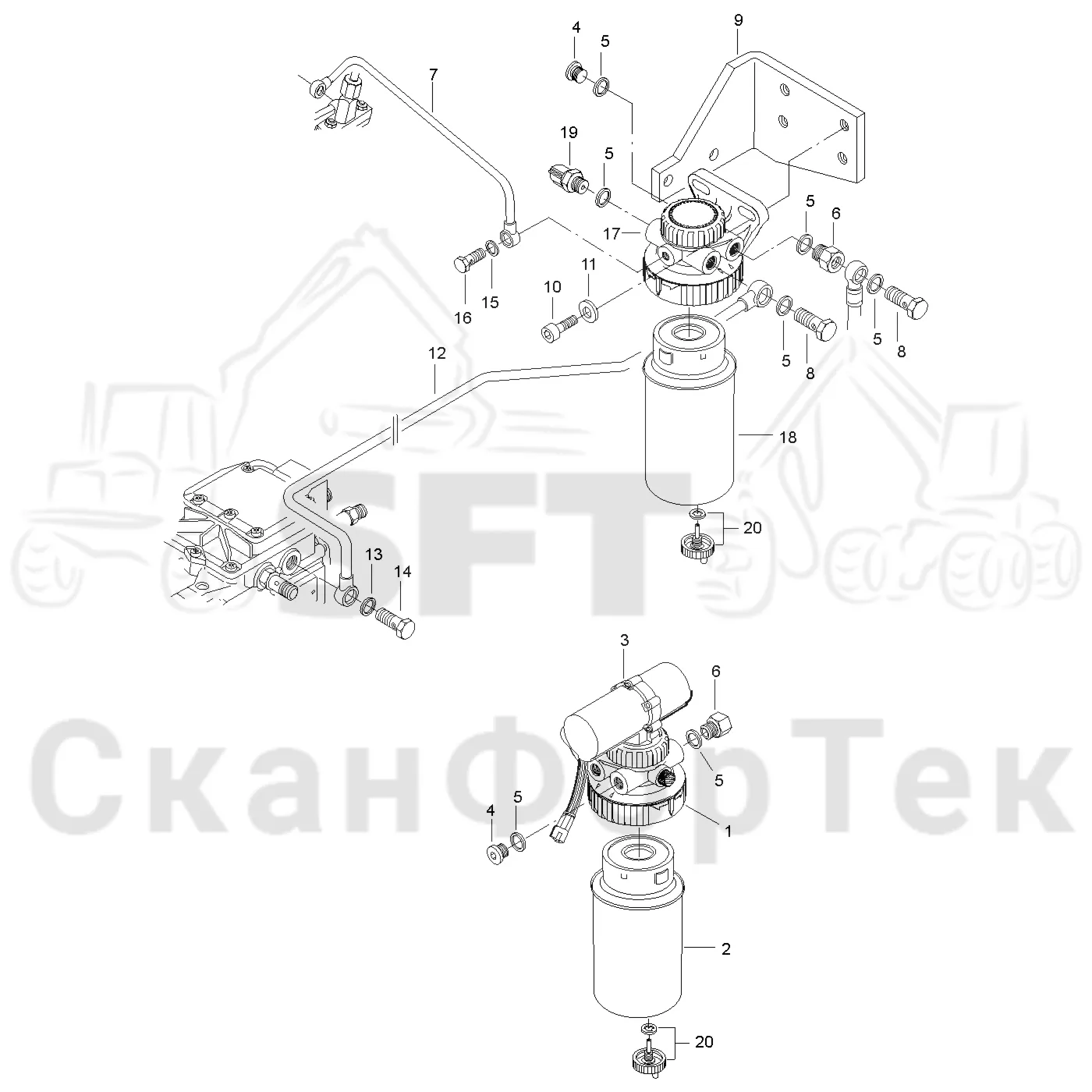 Схема: Valmet / Форвардер / Valmet 830.1 / Valmet 830.1 / Каталог запасных частей / Двигатель / Топливная система / Топливный фильтр