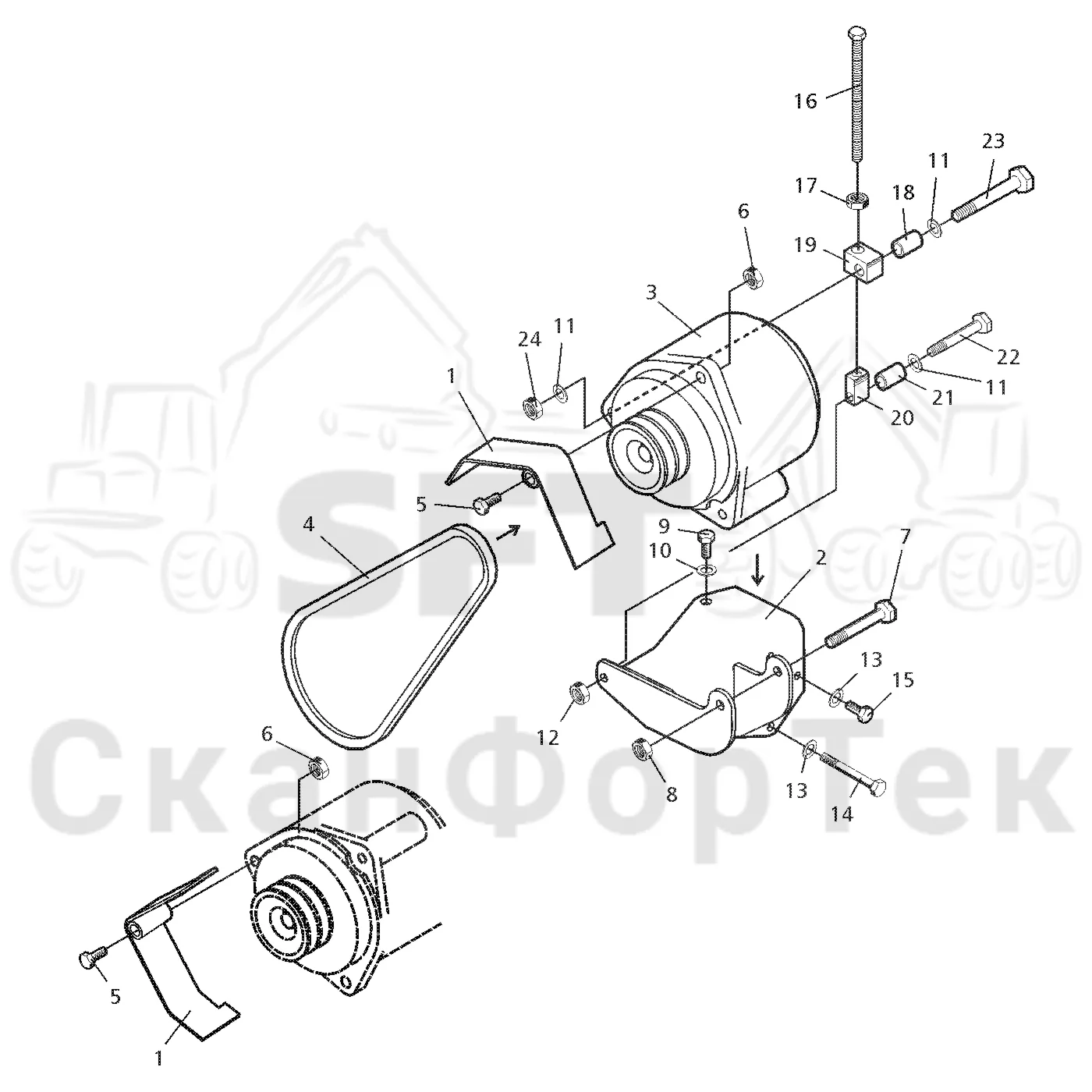Схема: Valmet / Форвардер / Valmet 830.1 / Valmet 830.1 / Каталог запасных частей / Двигатель / Генератор переменного тока / Генератор переменного тока верхний