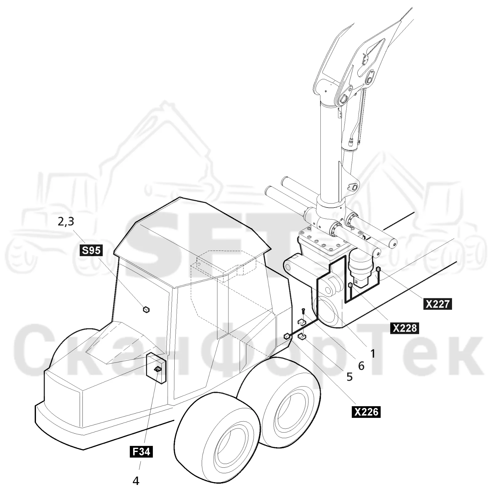 Схема: Valmet / Форвардер / Valmet 830.1 / Valmet 830.1 / Каталог запасных частей / шасси / Смазка / Комплект электрооборудования