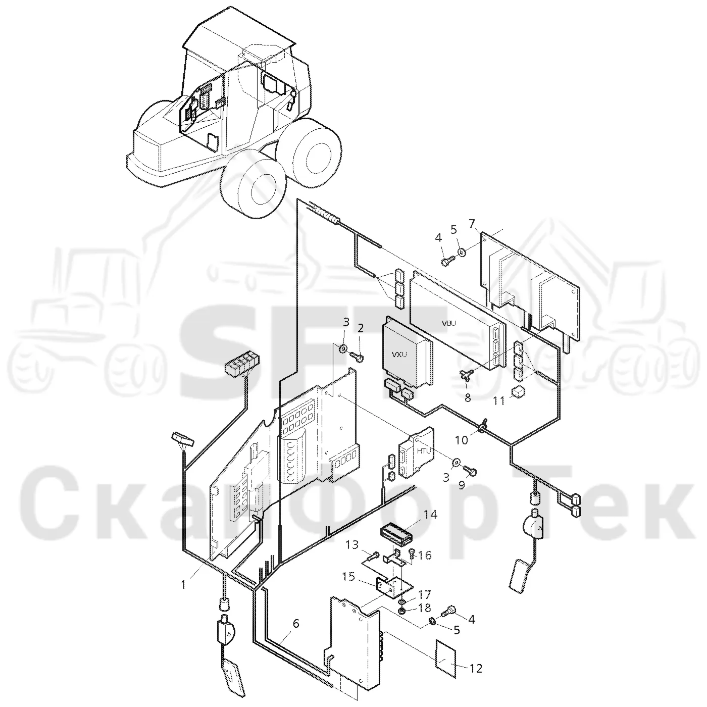 Схема: Valmet / Форвардер / Valmet 860.1 / Valmet 860.1 Ch. 115421- / Valmet 860.1 Ch. 115421- / Каталог запасных частей / Кабина / Электрический / Комплект электрооборудования кабины -115540