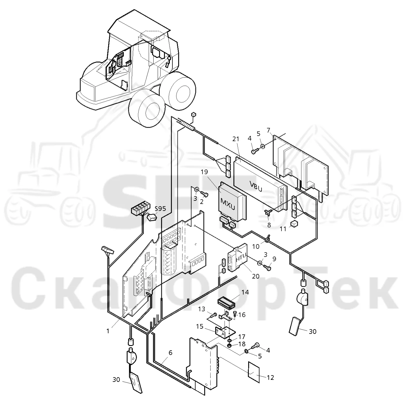 Схема: Valmet / Форвардер / Valmet 860.1 / Valmet 860.1   Ch. 115421- / Valmet 860.1  Ch. 115421- / Каталог запасных частей / Кабина / Электрический / Комплект электрооборудования кабины 115541-