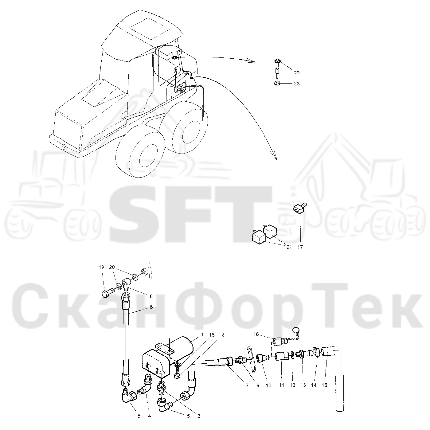 Схема: Valmet / Форвардер / Valmet 840.2 / Valmet 840.2 Ch. -211120 / Valmet 840.2 Ch. -211120 / Каталог запасных частей / Двигатель / Топливная система / Топливозаправка электронасосом