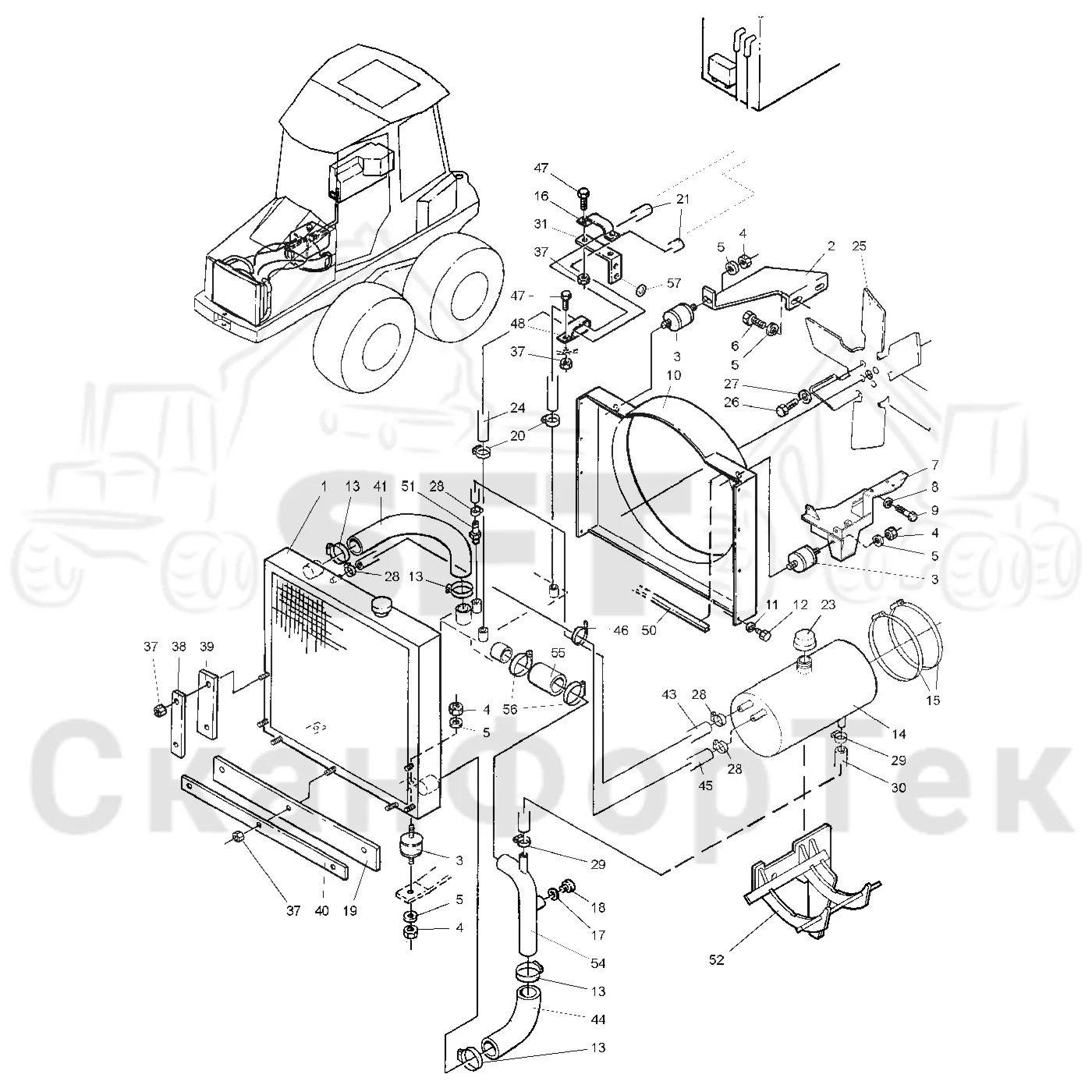 Схема: Valmet / Форвардер / Valmet 840.1 / Valmet 840.1 / Каталог запасных частей / Двигатель / Система охлаждения / Система охлаждения двигателя