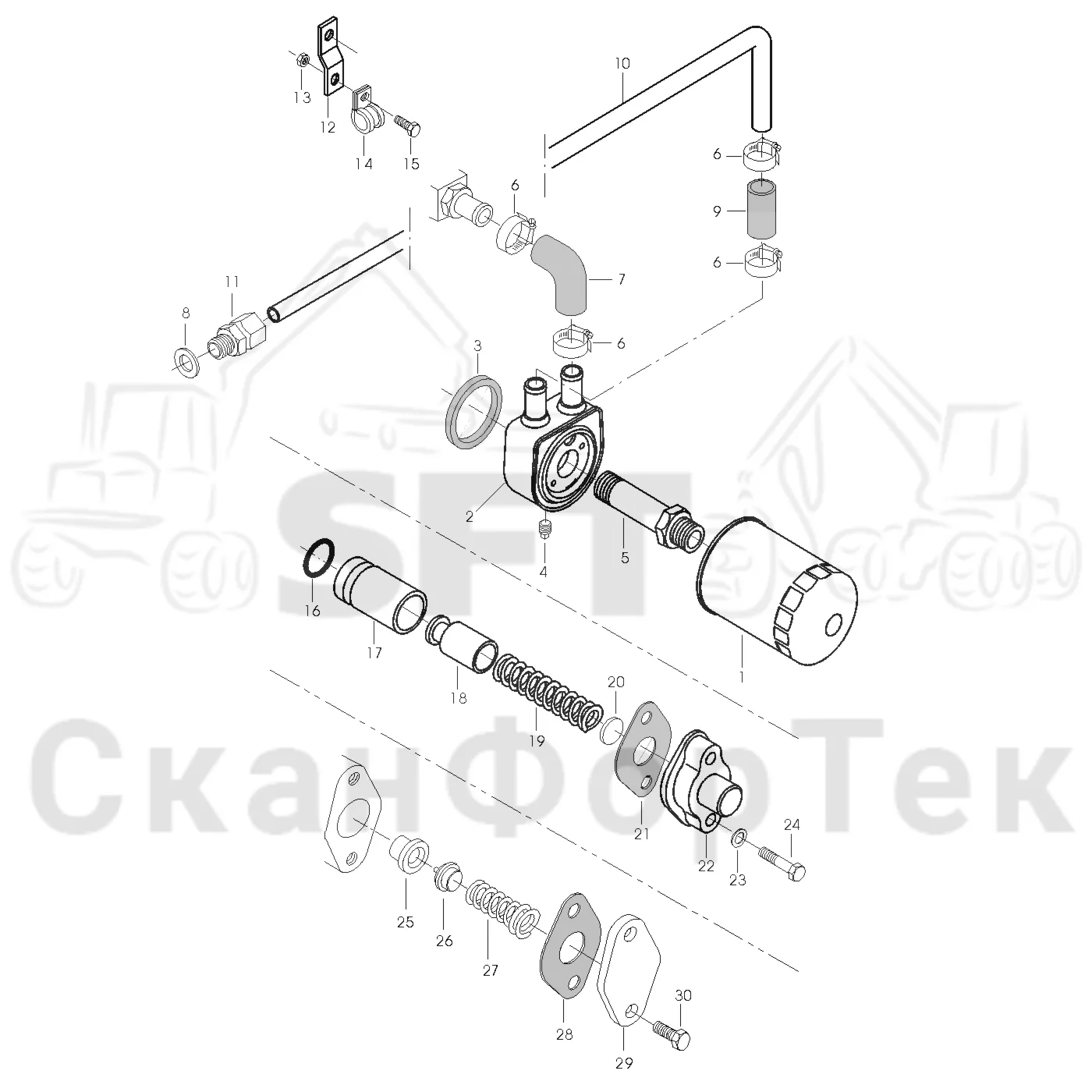 Схема: Valmet / Форвардер / Valmet 840.3 / Valmet 840.3 Ch. -311173 / Valmet 840.3 Ch. -311173 / Каталог запасных частей / Оборудование захвата / Захват / Valmet 801c Ch -11730 / Каталог запасных частей / Двигатель / Система смазки / Масляный фильтр