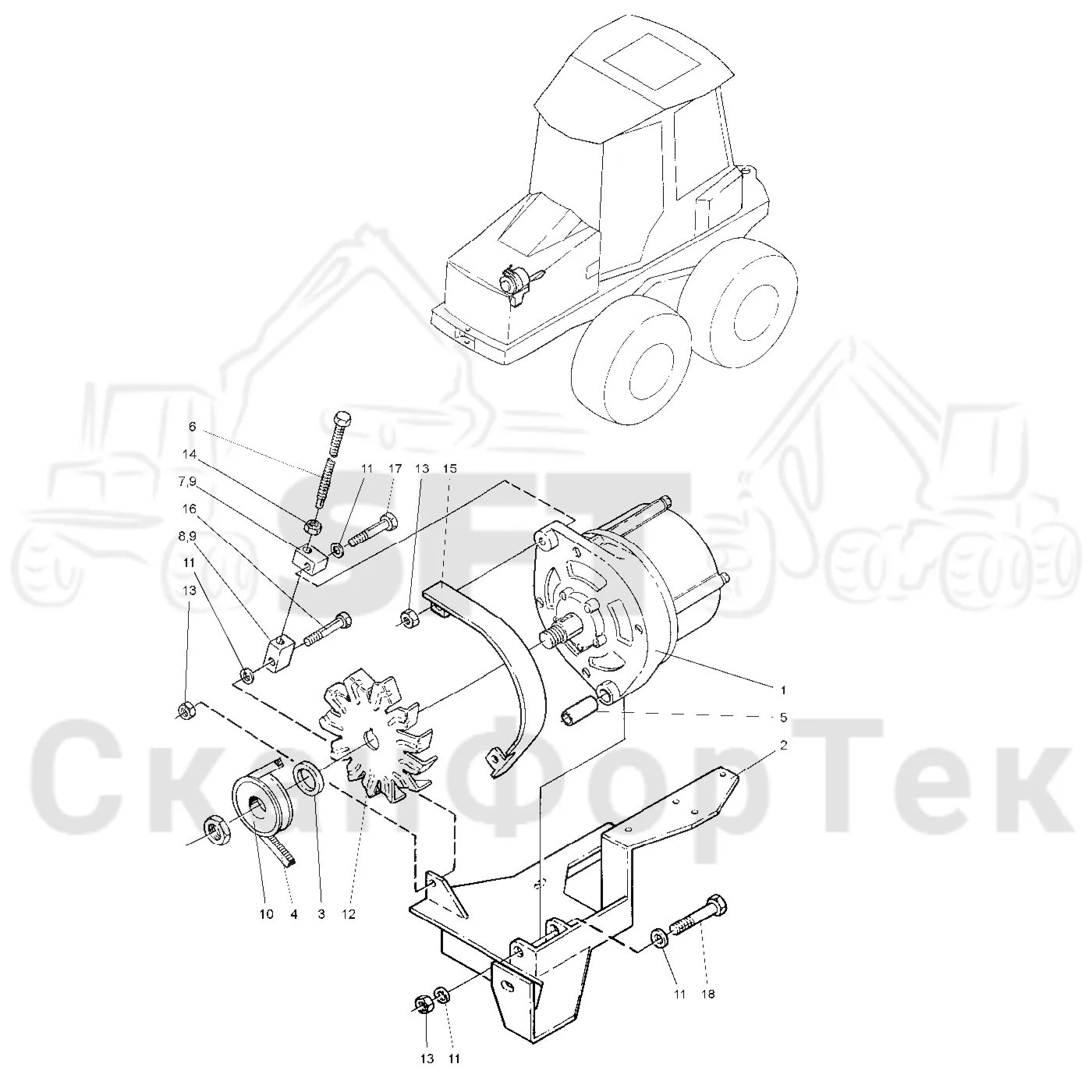 Схема: Valmet / Форвардер / Valmet 840.1 / Valmet 840.1 / Каталог запасных частей / Двигатель / Генератор переменного тока / Генератор переменного тока верхний