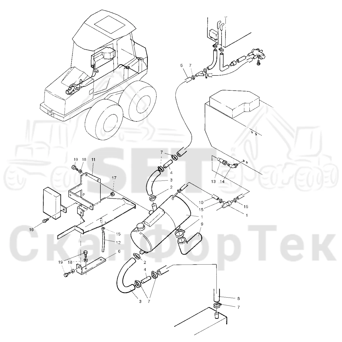 Схема: Valmet / Форвардер / Valmet 840.1 / Valmet 840.1 / Каталог запасных частей / Двигатель / Подогреватель / Подогреватель Thermo 90 S