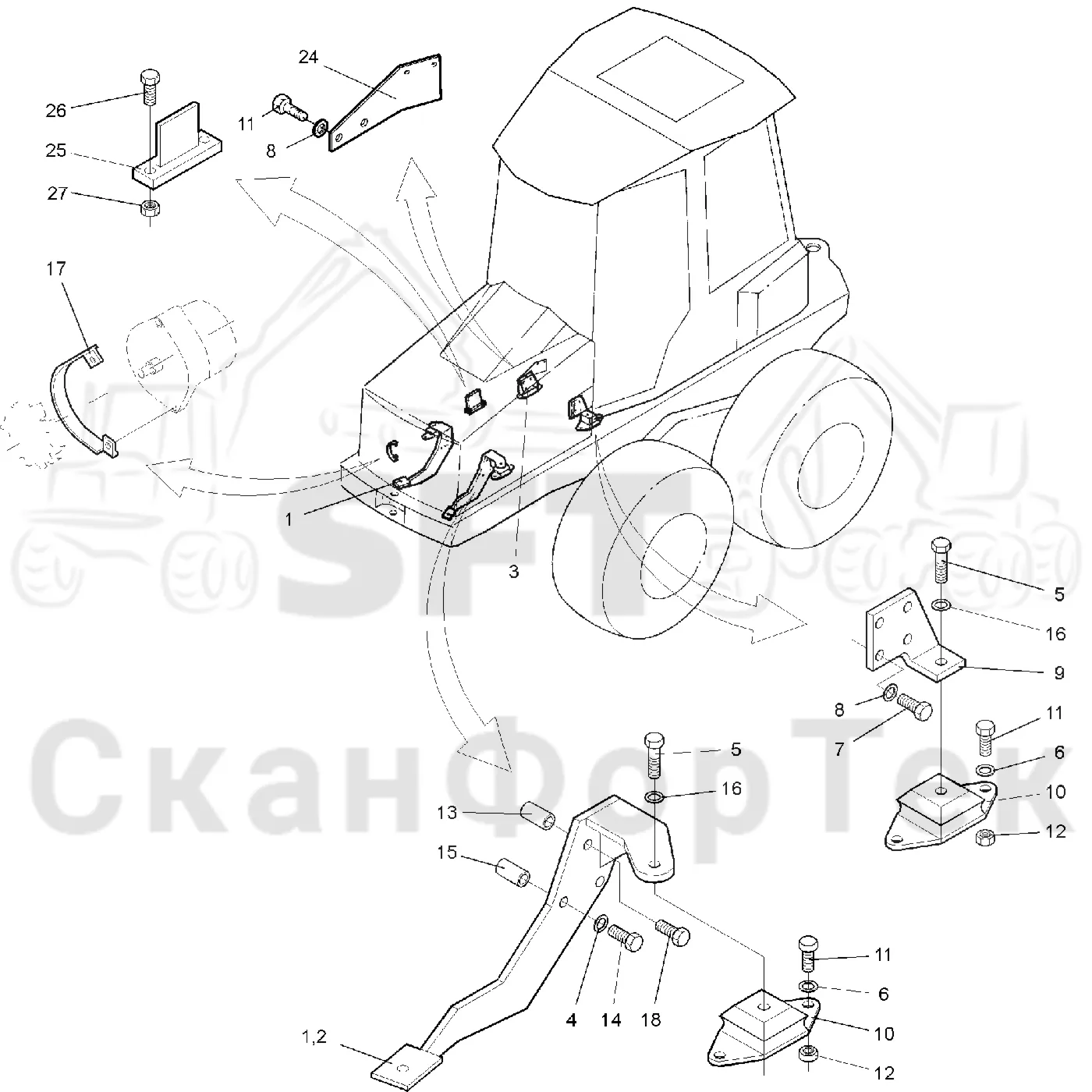 Схема: Valmet / Форвардер / Valmet 840.1 / Valmet 840.1 / Каталог запасных частей / Двигатель / Установка двигателя / Установка двигателя