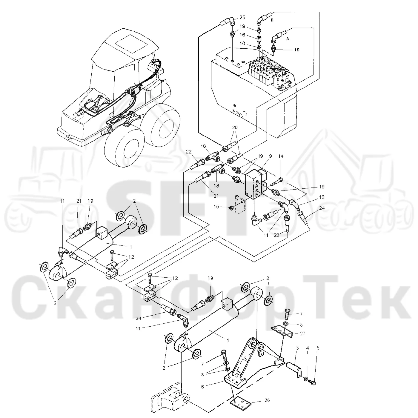 Схема: Valmet / Форвардер / Valmet 840.2 / Valmet 840.2 Ch. -211120 / Valmet 840.2 Ch. -211120 / Каталог запасных частей / шасси / Подъемник каретки / Подъемник каретки