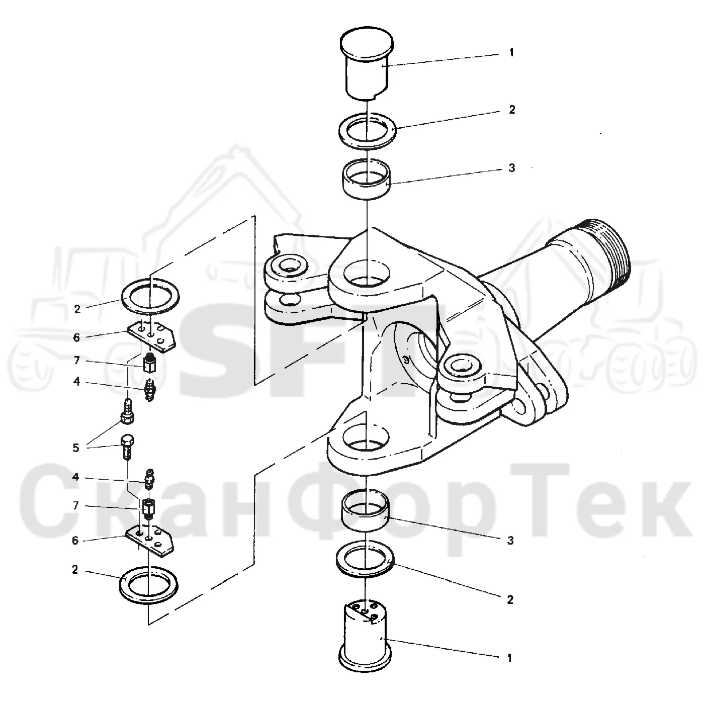 Схема: Valmet / Форвардер / Valmet 840.1 / Valmet 840.1 / Каталог запасных частей / шасси / Сочленение / Шарнирные пальцы