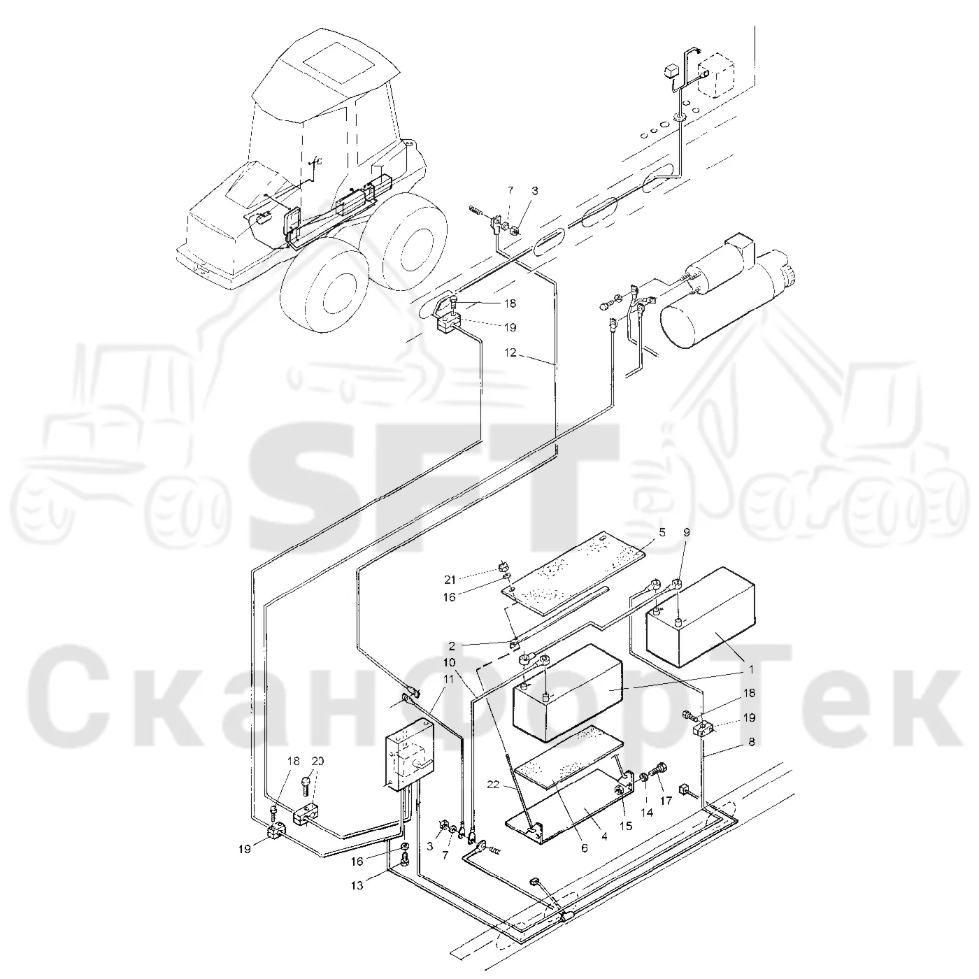 Схема: Valmet / Форвардер / Valmet 840.1 / Valmet 840.1 / Каталог запасных частей / шасси / Электрический Оборудование / Комплект сетевого кабеля 140 А-час