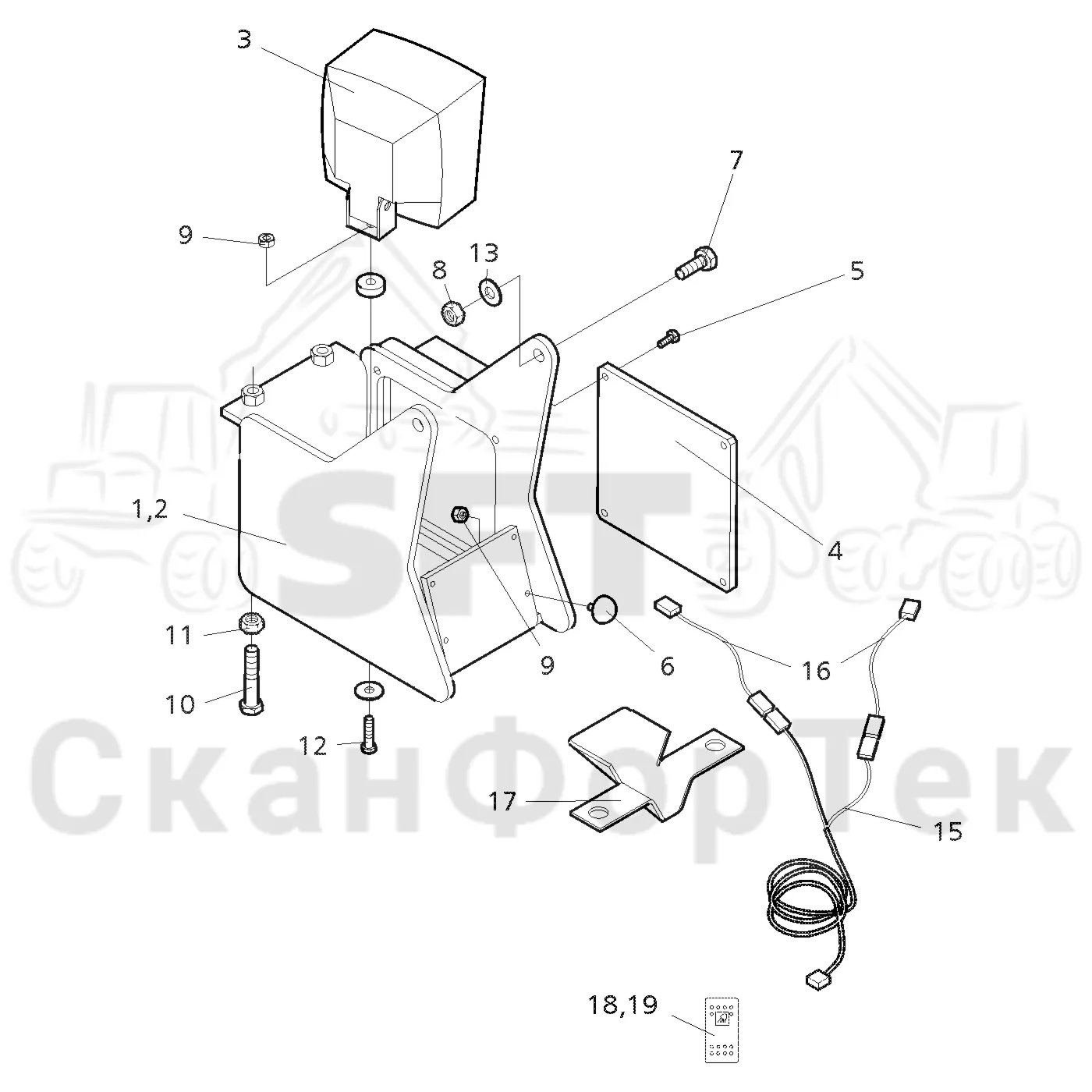 Схема: Valmet / Форвардер / Valmet 860.1 / Valmet 860.1 Ch. 115421- / Valmet 860.1 Ch. 115421- / Каталог запасных частей / шасси / Электрический Оборудование / Рабочие лампы, галогеновые