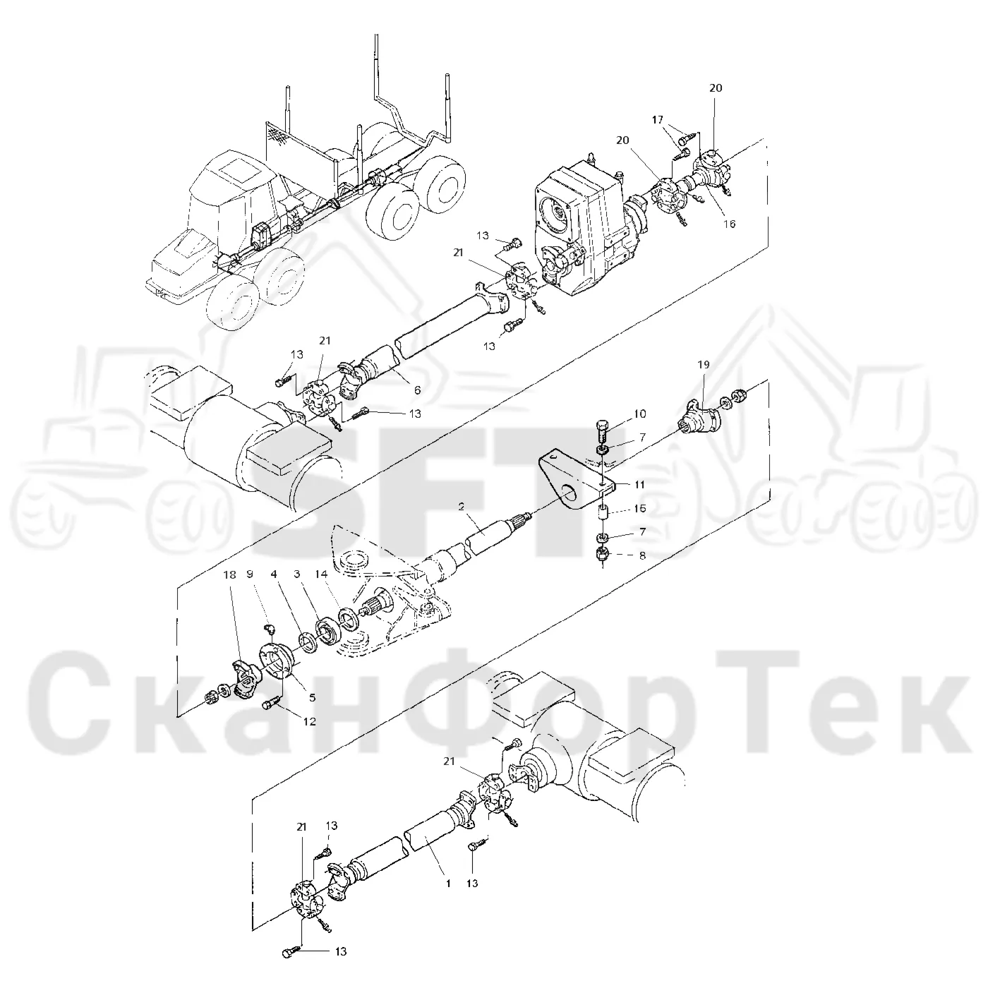 Схема: Valmet / Форвардер / Valmet 840.1 / Valmet 840.1 / Каталог запасных частей / Коробка передач / Карданная передача / Карданная передача