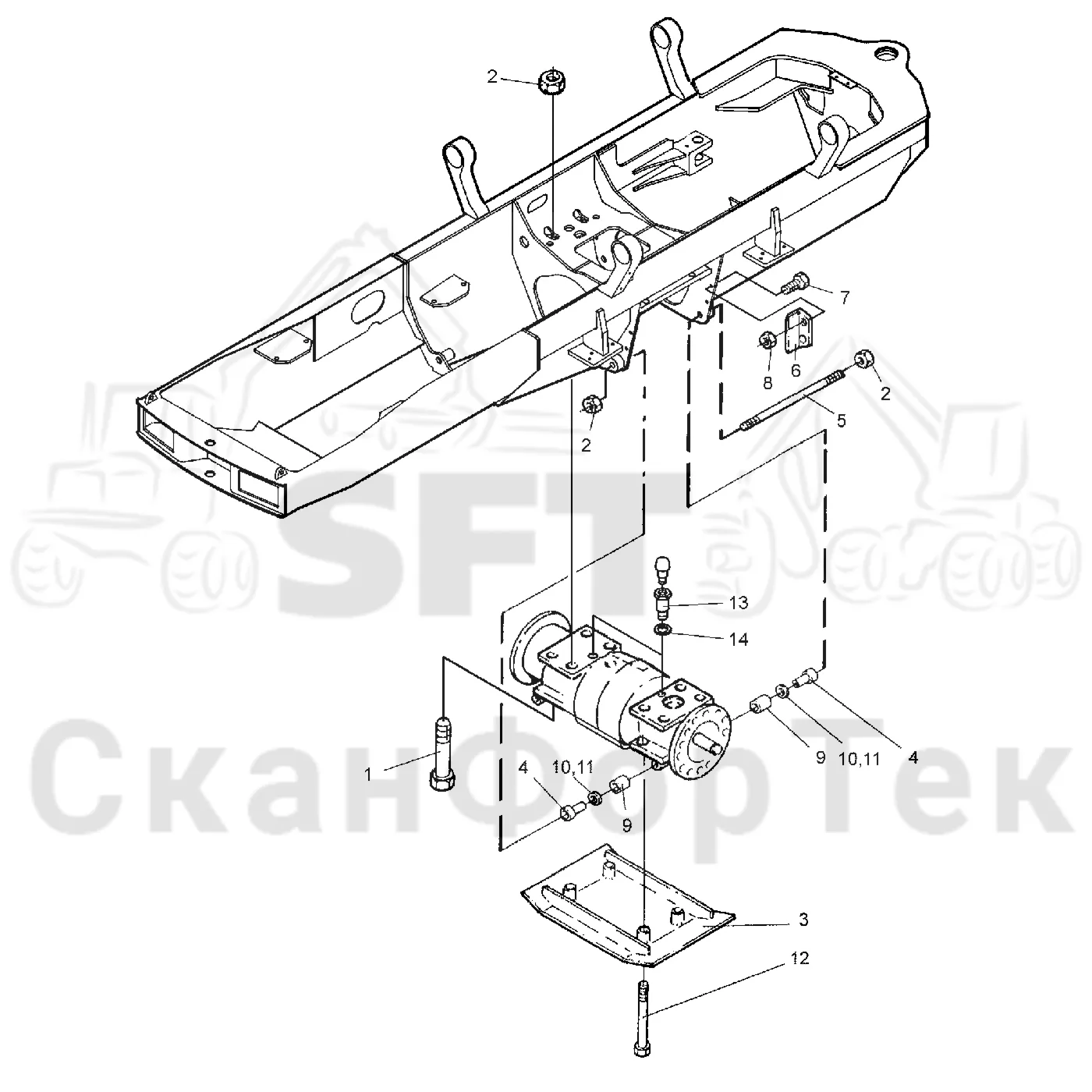 Схема: Valmet / Форвардер / Valmet 840.2 / Valmet 840.2 Ch. -211120 / Valmet 840.2 Ch. -211120 / Каталог запасных частей / Коробка передач / Мост каретки / Передний агрегат каретки