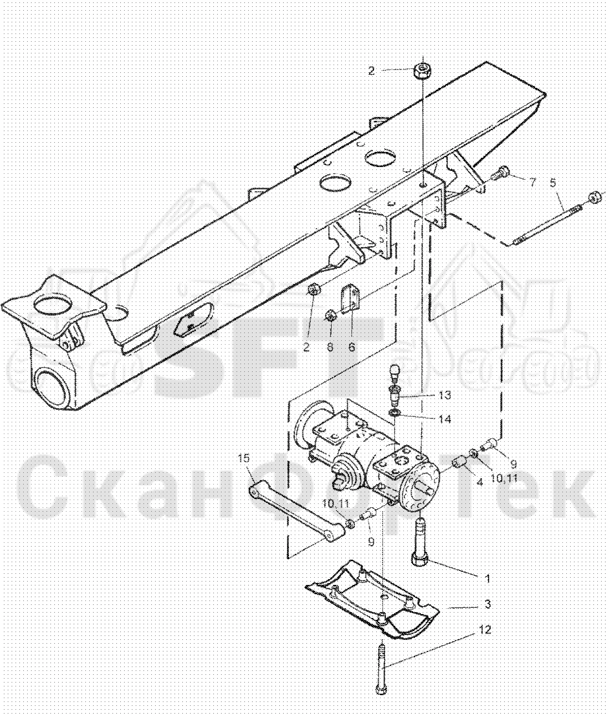 Схема: Valmet / Форвардер / Valmet 840.2 / Valmet 840.2 Ch. 211121- / Valmet 840.2 Ch. 211121- / Каталог запасных частей / Коробка передач / Мост каретки / Задний агрегат каретки