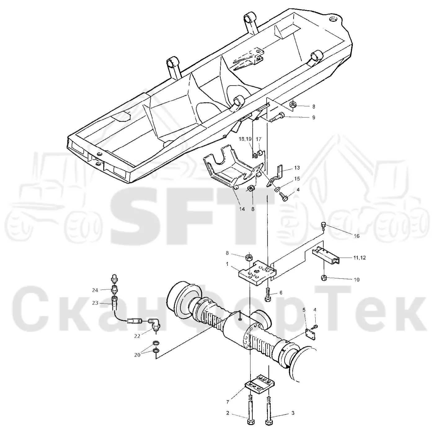 Схема: Valmet / Форвардер / Valmet 840.2 / Valmet 840.2 Ch. 211121- / Valmet 840.2 Ch. 211121- / Каталог запасных частей / Коробка передач / Ось / Мост передний
