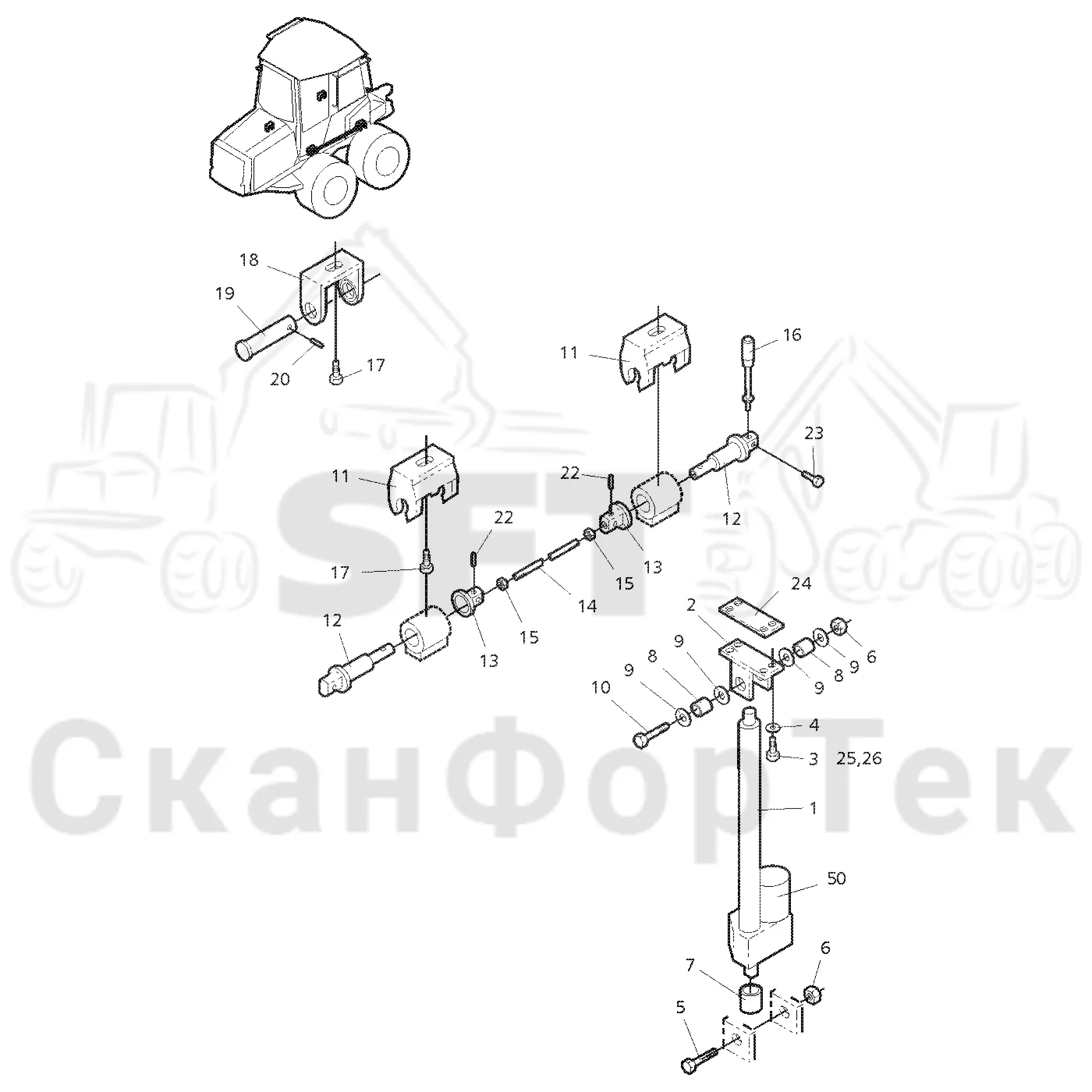 Схема: Valmet / Форвардер / Valmet 860.1 / Valmet 860.1 Ch. 115421- / Valmet 860.1 Ch. 115421- / Каталог запасных частей / Кабина / Кабина / Установка кабины