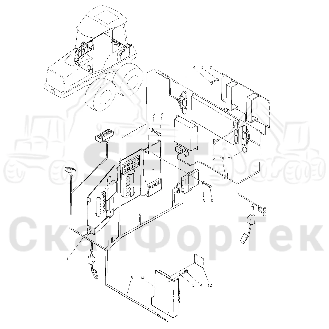 Схема: Valmet / Форвардер / Valmet 840.1 / Valmet 840.1 / Каталог запасных частей / Кабина / Электрический / Комплект электрооборудования кабины