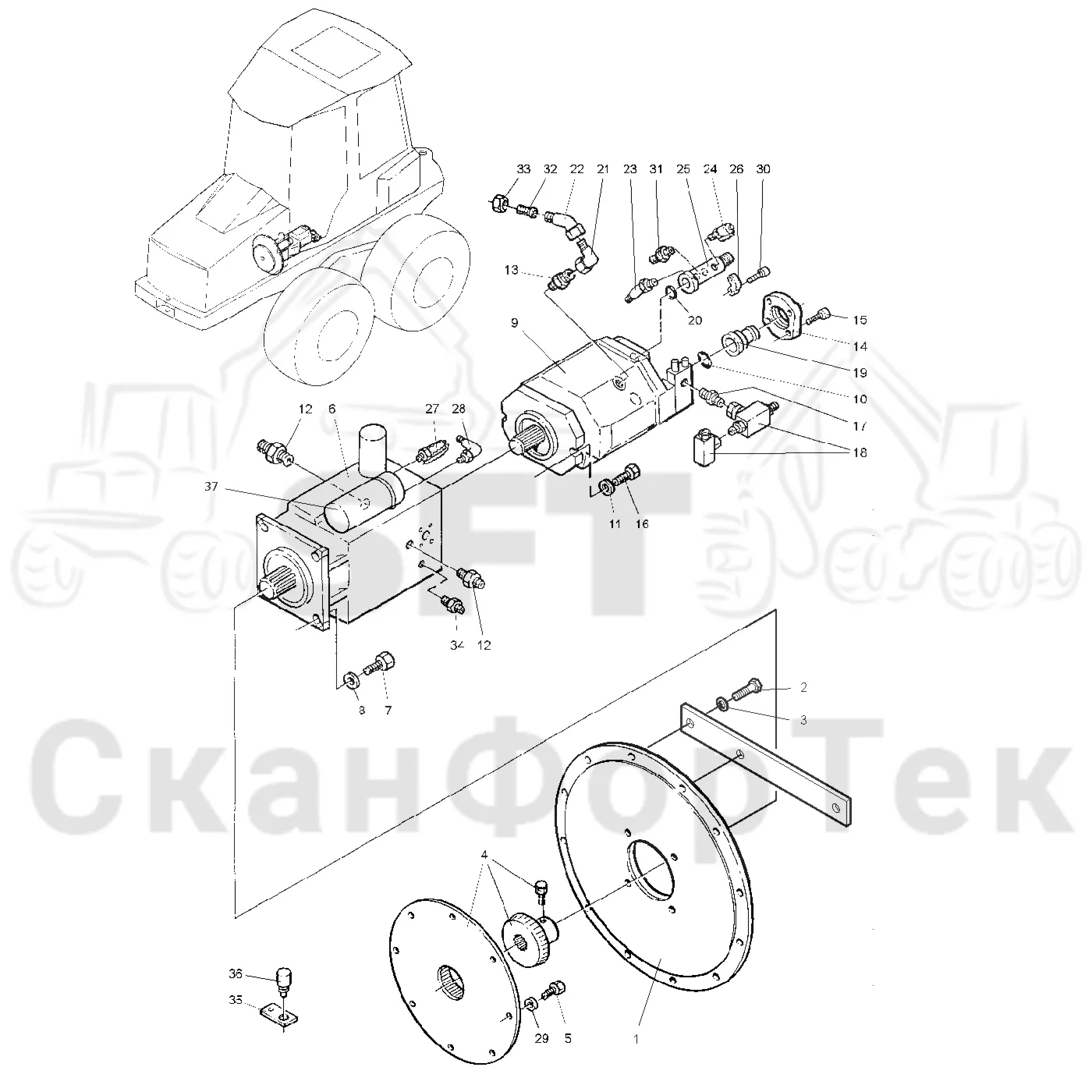 Схема: Valmet / Форвардер / Valmet 840.1 / Valmet 840.1 / Каталог запасных частей / Гидравлика / Гидравлические насосы / Насосная установка 110cc