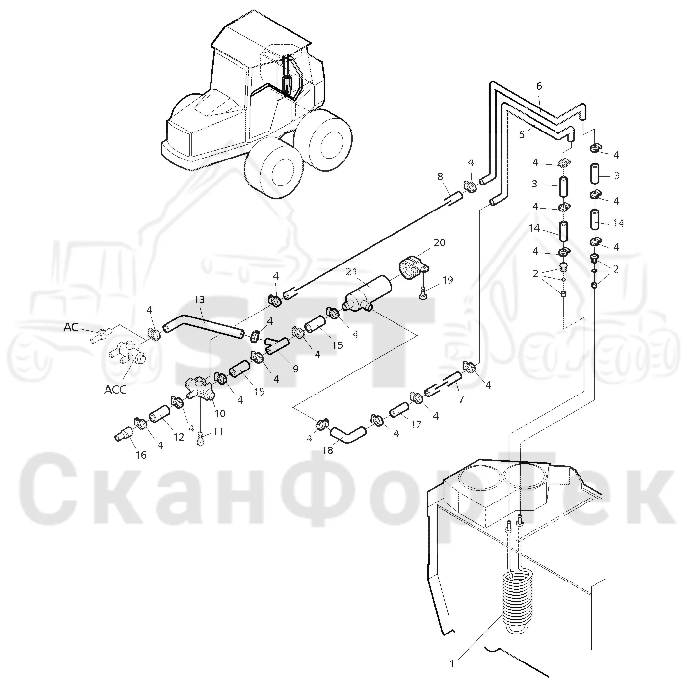 Схема: Valmet / Форвардер / Valmet 840.1 / Valmet 840.1 / Каталог запасных частей / Гидравлика / Бак гидравлики / Подогреватель бака гидравлики
