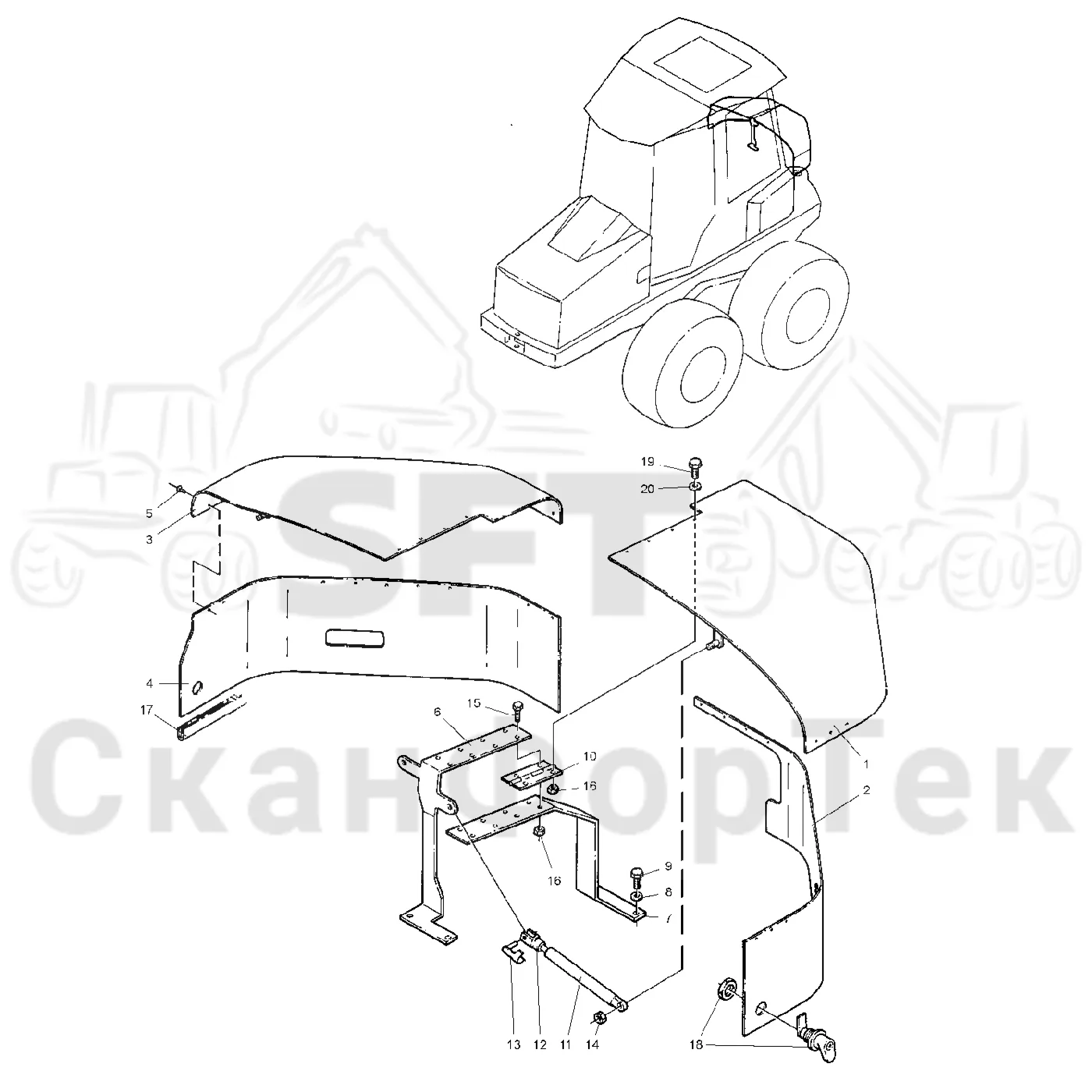 Схема: Valmet / Форвардер / Valmet 840.1 / Valmet 840.1 / Каталог запасных частей / Гидравлика / Бак гидравлики / Защитные крышки бака гидравлического масла