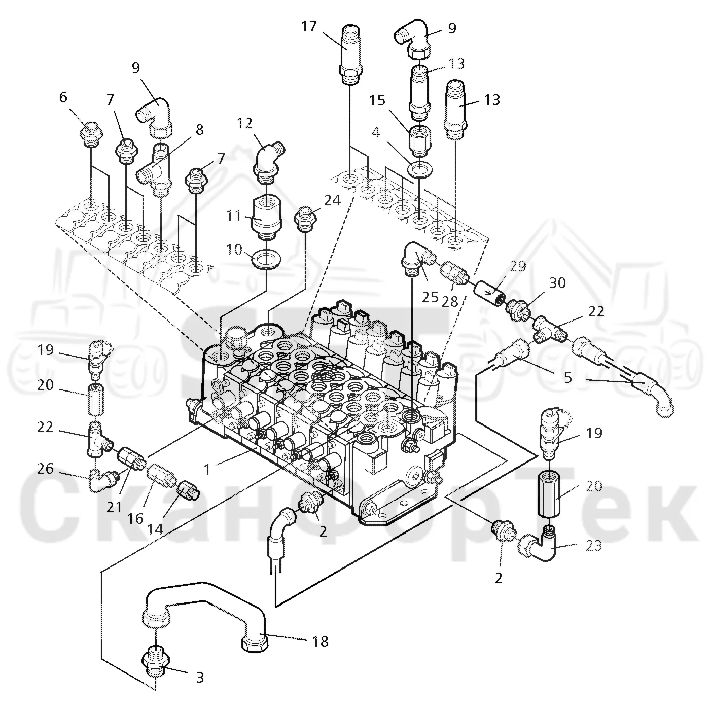Схема: Valmet / Форвардер / Valmet 840.1 / Valmet 840.1 / Каталог запасных частей / Гидравлика / Узел клапана / Узел клапана