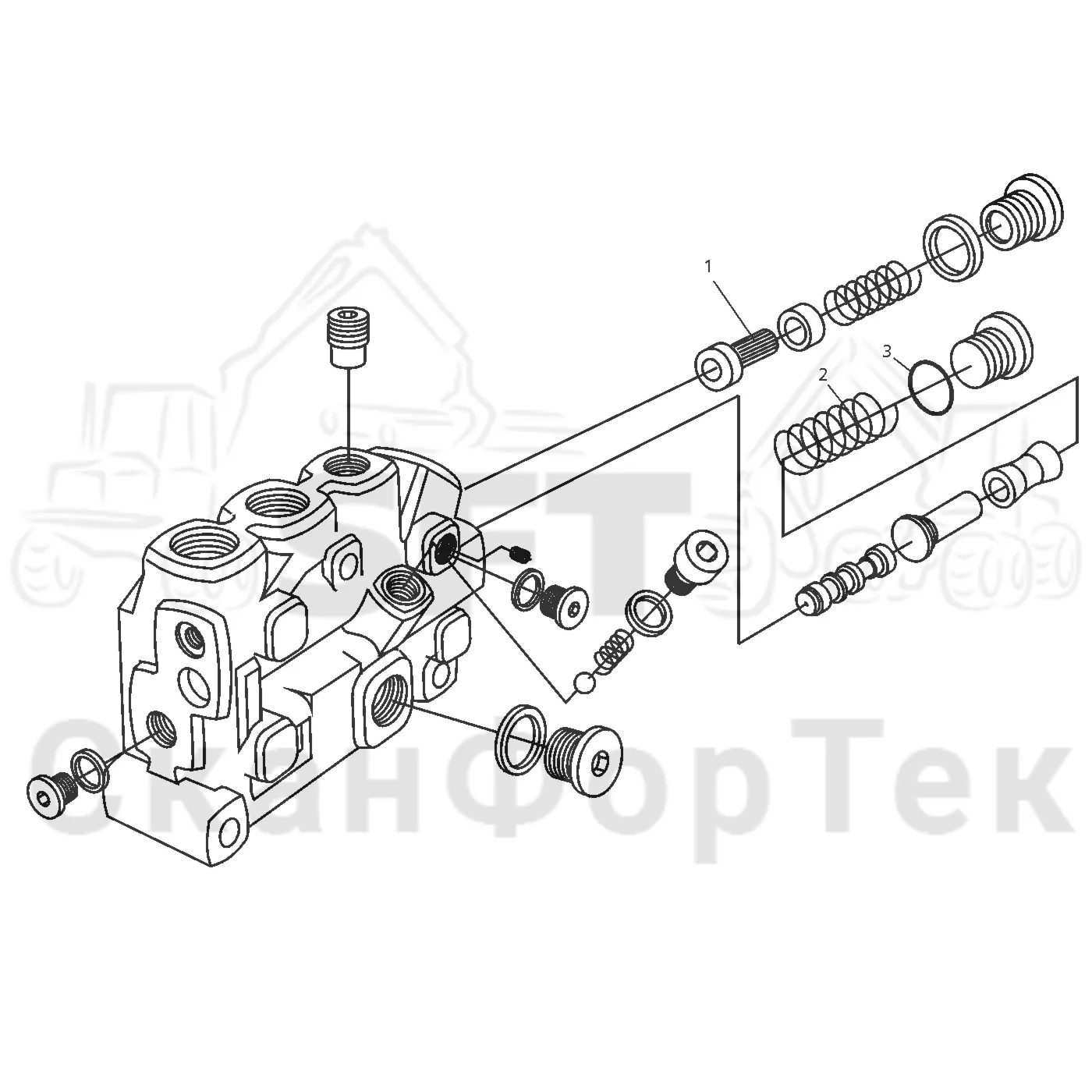 Схема: Valmet / Форвардер / Valmet 840.1 / Valmet 840.1 / Каталог запасных частей / Гидравлика / Узел клапана / Торцевая секция
