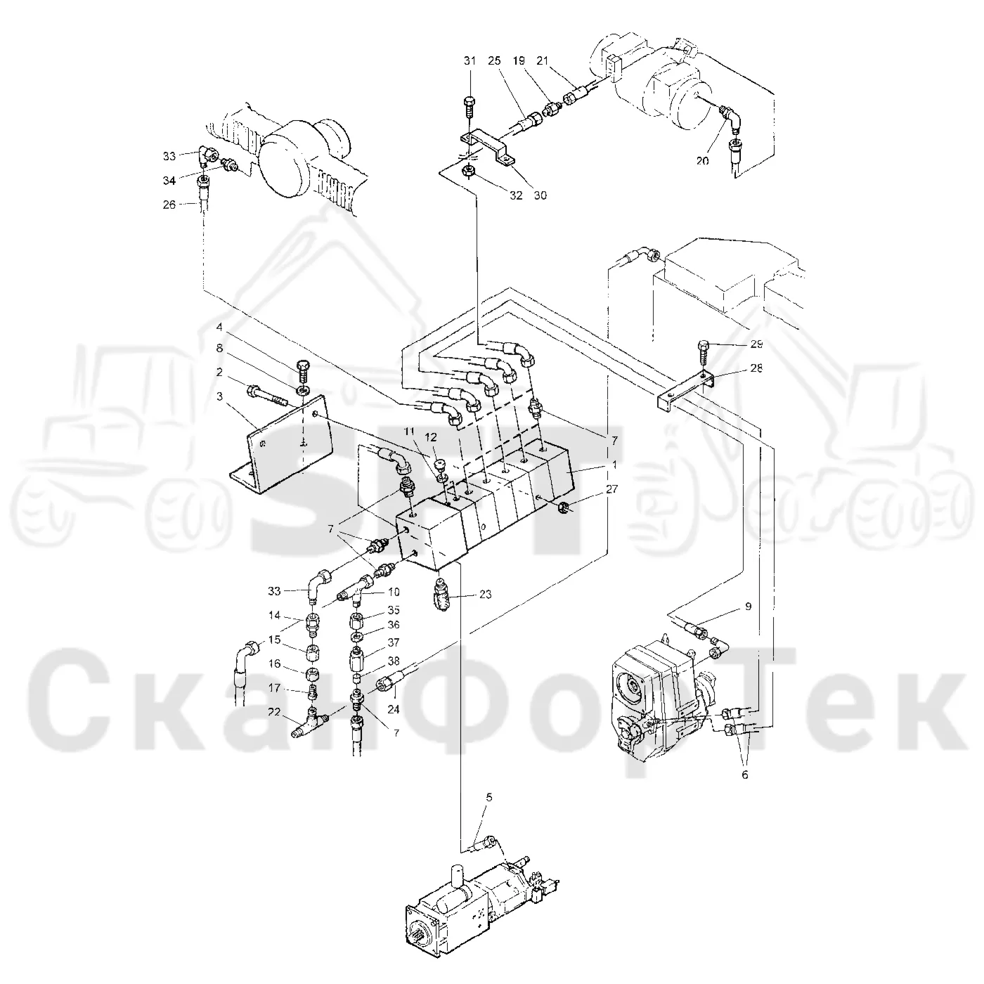 Схема: Valmet / Форвардер / Valmet 840.1 / Valmet 840.1 / Каталог запасных частей / Гидравлика / Клапан обслуживания / Клапан обслуживания
