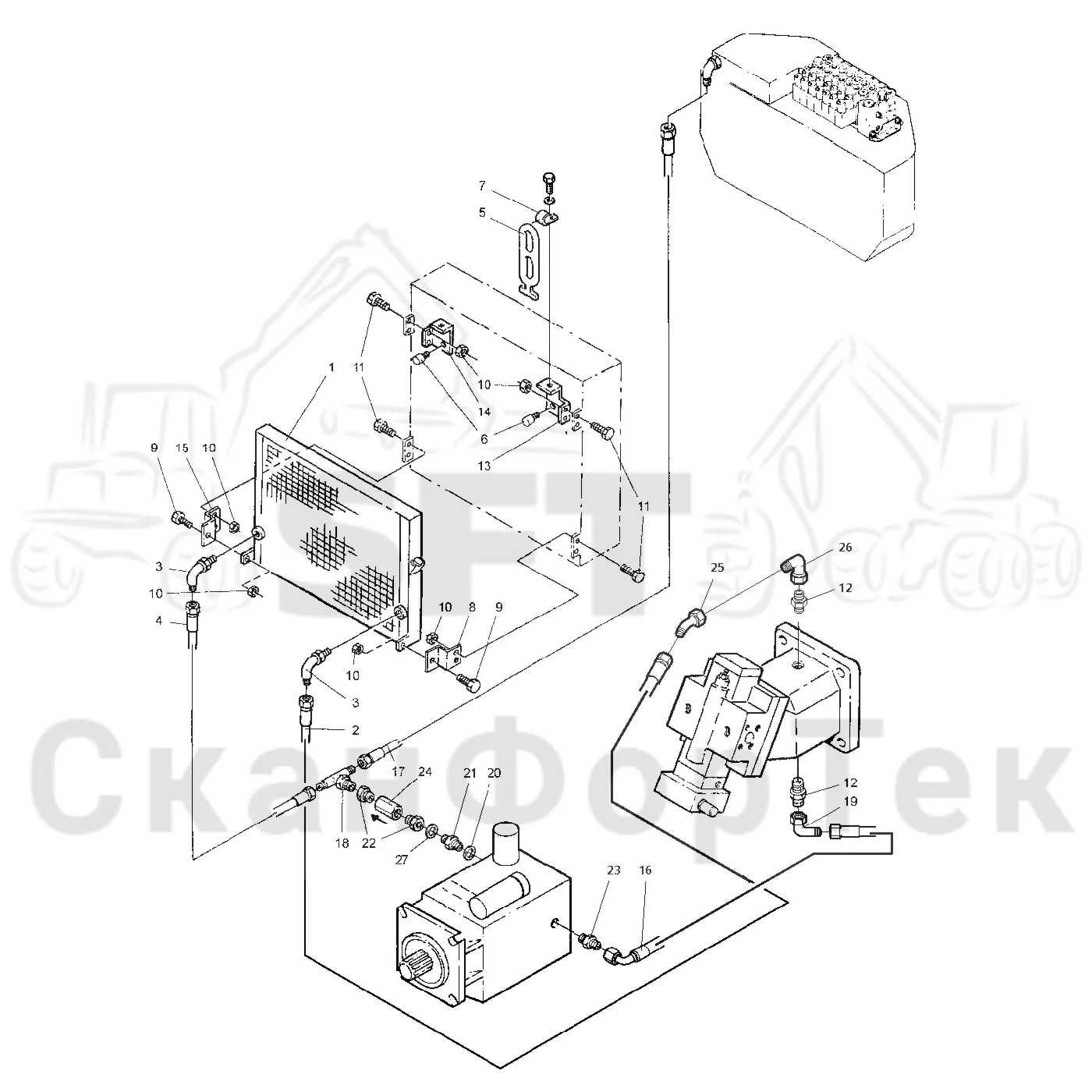 Схема: Valmet / Форвардер / Valmet 840.1 / Valmet 840.1 / Каталог запасных частей / Гидравлика / Система охлаждения масла / Охлаждение смазочного масла для гидравлических систем