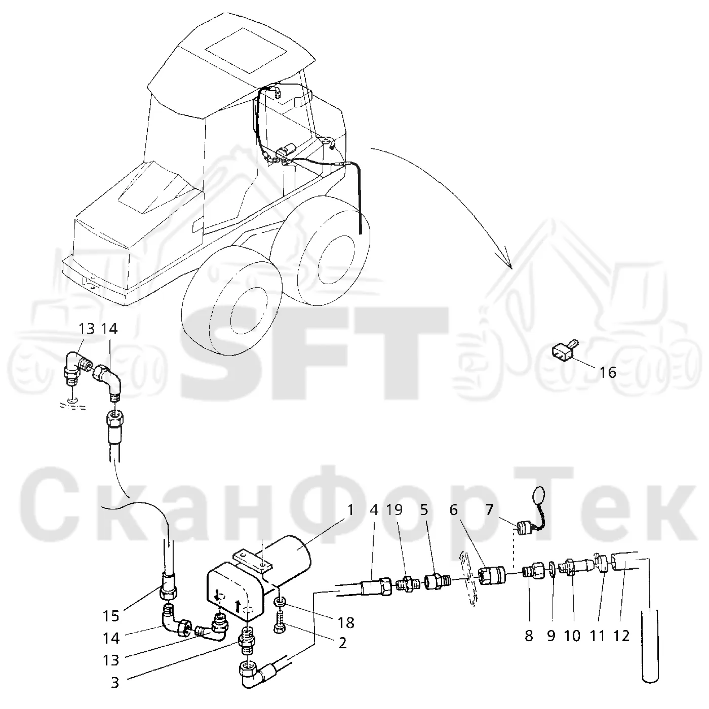 Схема: Valmet / Форвардер / Valmet 840.1 / Valmet 840.1 / Каталог запасных частей / Гидравлика / Заполнение маслом / Заправка масла электрическим насосом