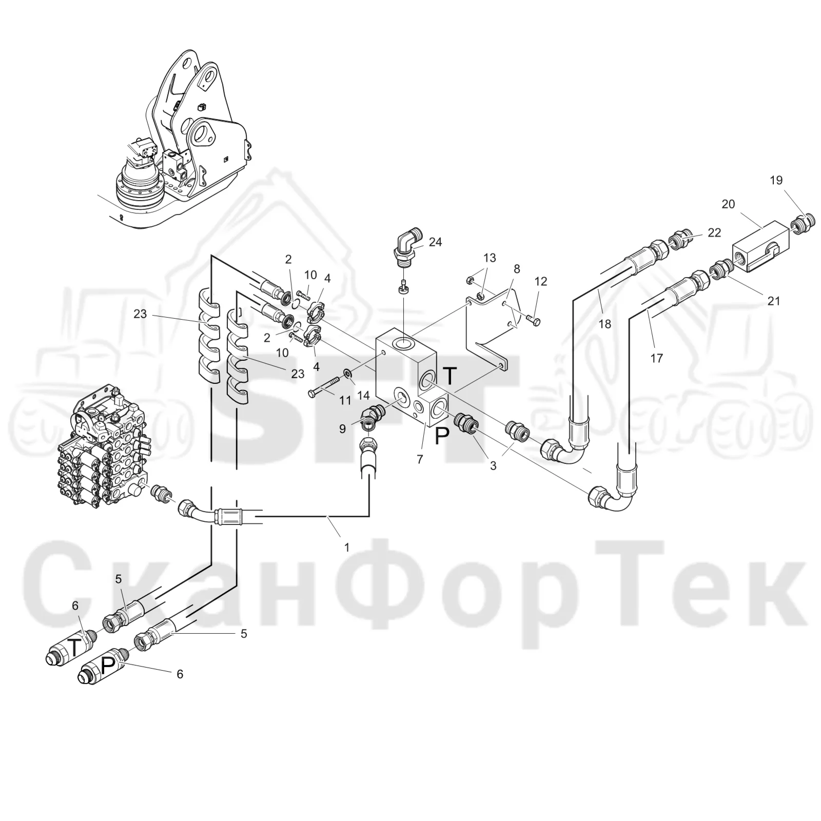 Схема: Komatsu / Лесозаготовительные машины / 901TX .1 / Каталог запасных частей / Гидравлика / Клапан подъемного крана / Система впуска-выпуска 9011011191-