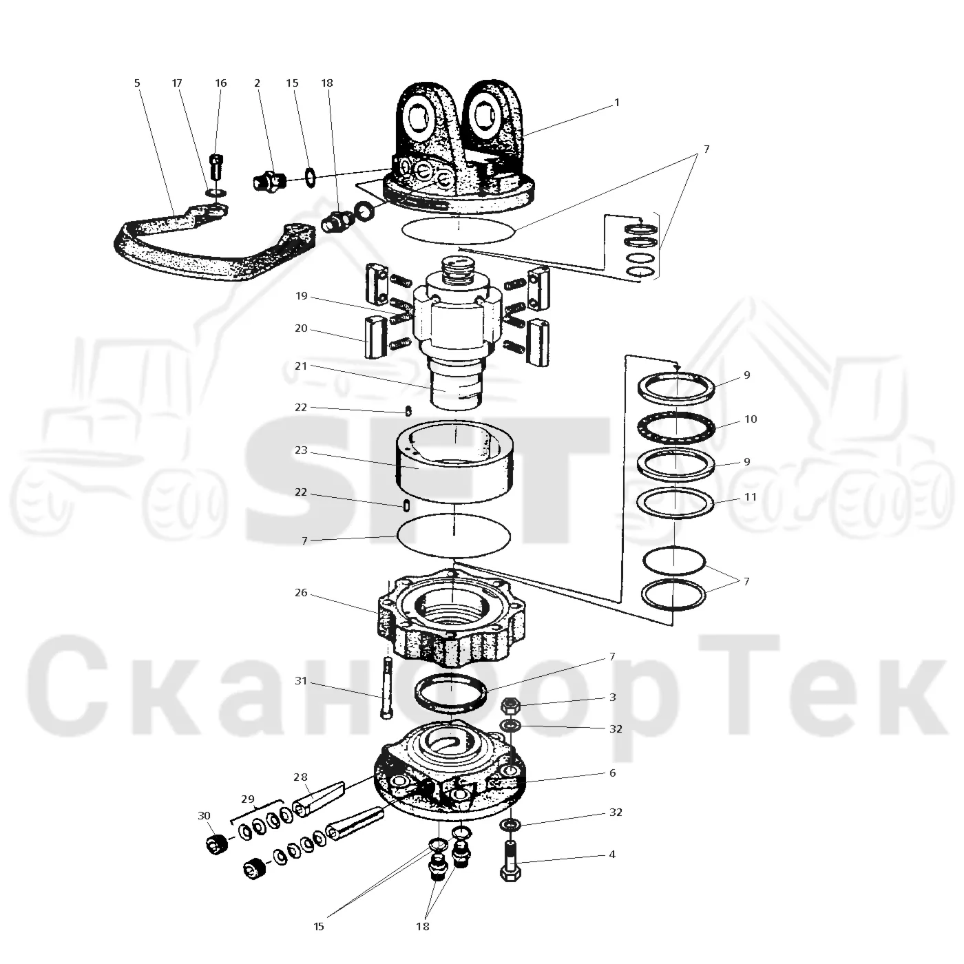 Схема: Valmet / Форвардер / Valmet 840.2 / Valmet 840.2 Ch. 211121- / Valmet 840.2 Ch. 211121- / Каталог запасных частей / Оборудование захвата / Поворотные устройства / Поворотное устройство GV 6 RF