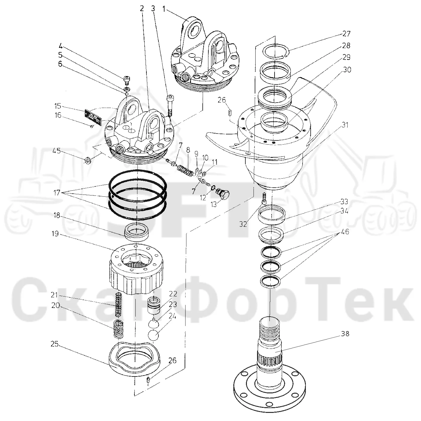 Схема: Valmet / Форвардер / Valmet 840.2 / Valmet 840.2 Ch. -211120 / Valmet 840.2 Ch. -211120 / Каталог запасных частей / Оборудование захвата / Поворотные устройства / Поворотное устройство MR 8 AF