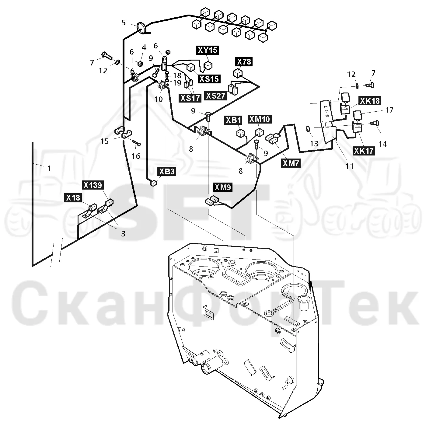 Схема: Valmet / Форвардер / Valmet 860.4 / Valmet 860.4 / Каталог запасных частей / Гидравлика / Электрический / Комплект электрооборудования клапана