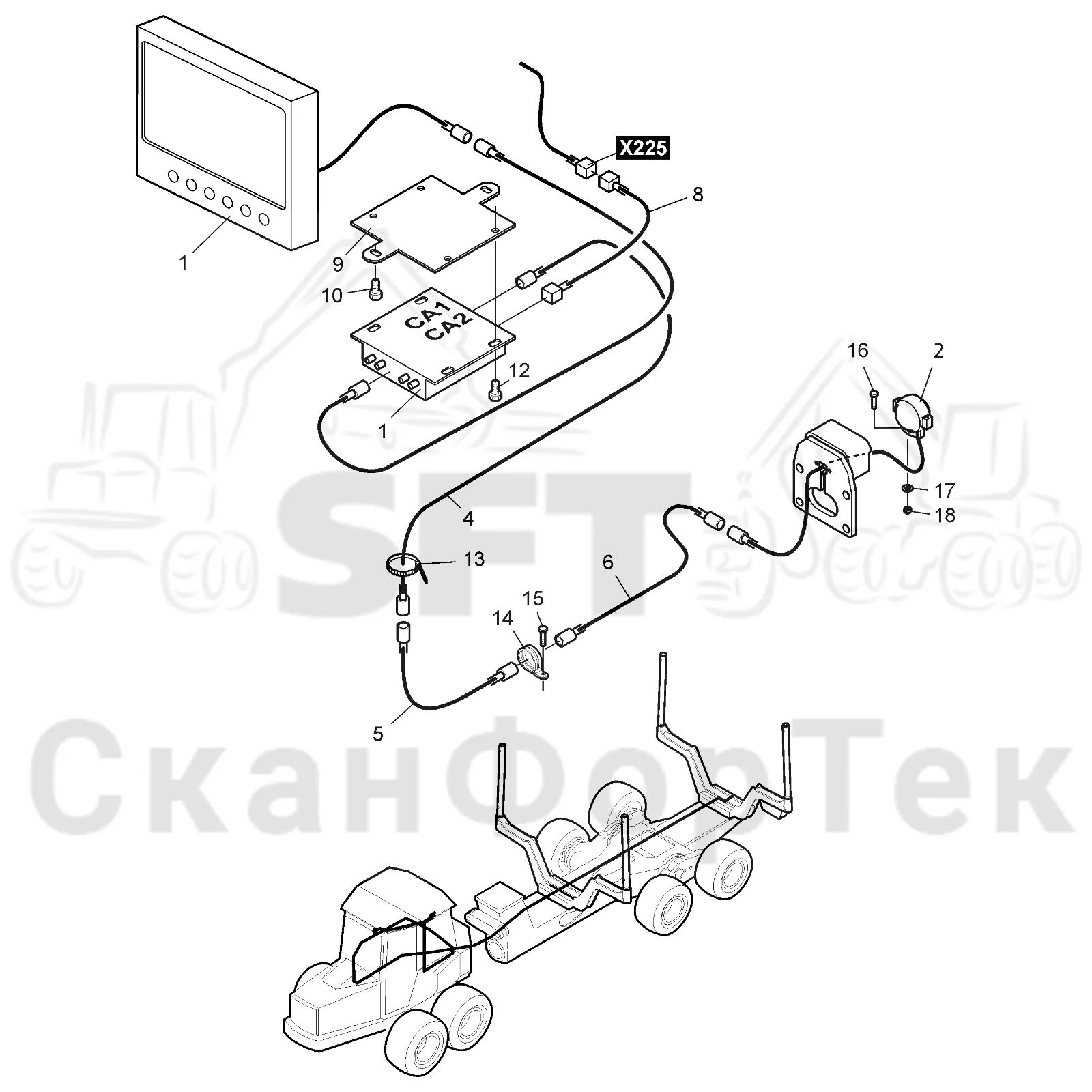 Схема: Valmet / Форвардер / Valmet 840TX / Valmet 840TX / Каталог запасных частей / Кабина / камера заднего вида / Электрооборудование камера заднего вида