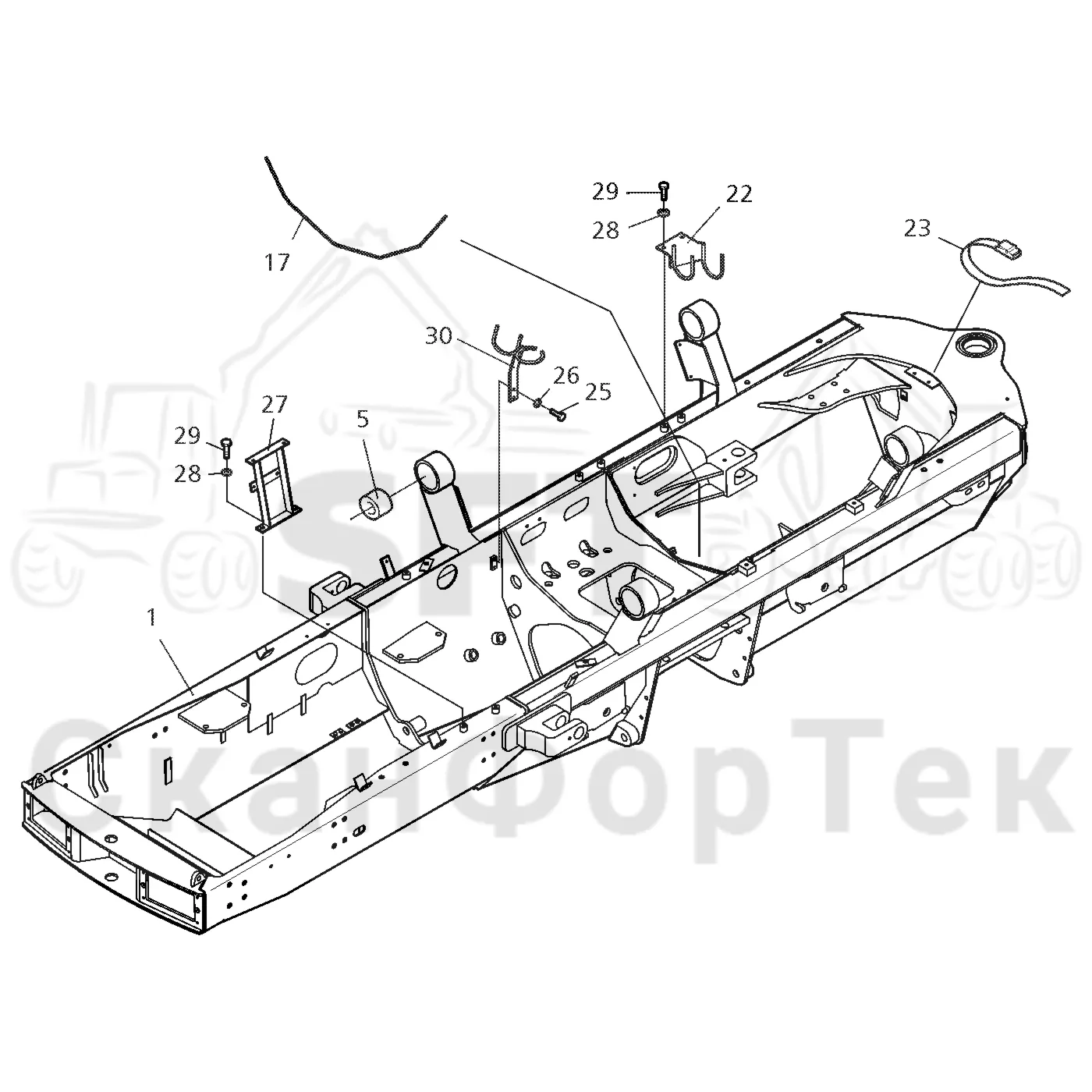 Схема: Valmet / Форвардер / Valmet 840.3 / Valmet 840.3 Ch. -311173 / Valmet 840.3 Ch. -311173 / Каталог запасных частей / шасси / Рамы / Рама, передняя на 6 колес