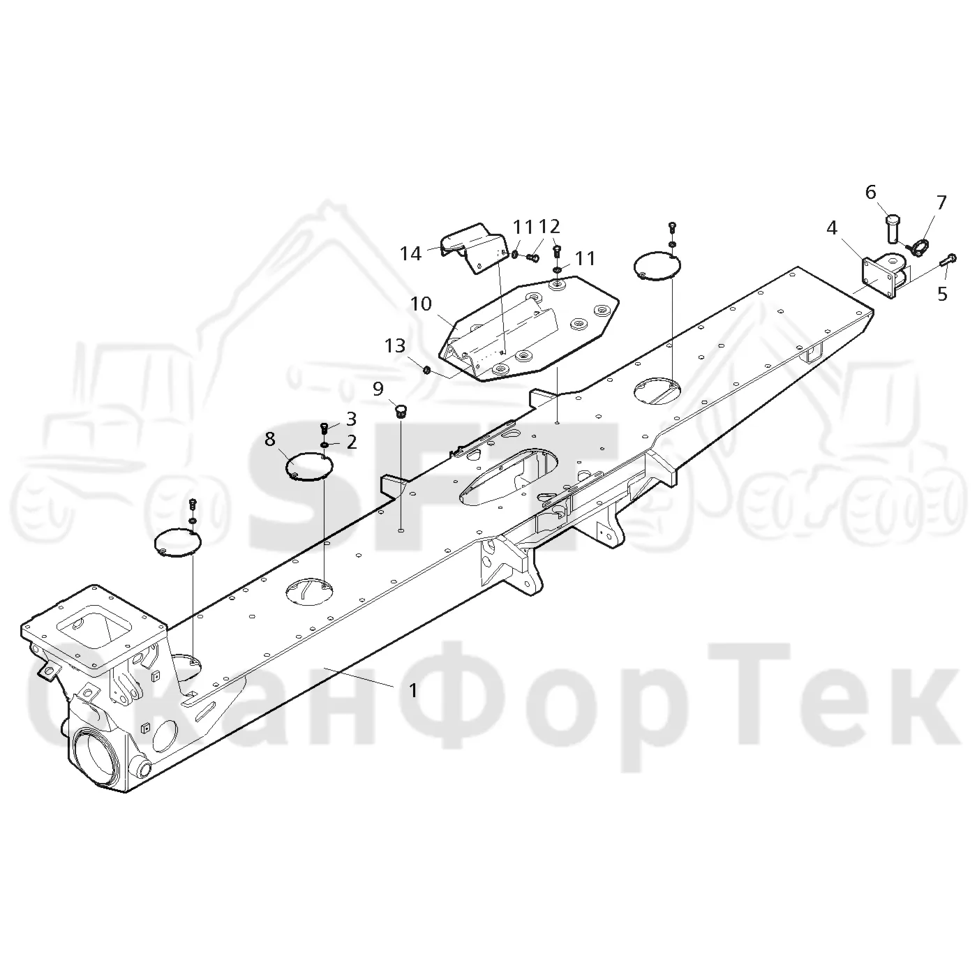Схема: Valmet / Форвардер / Valmet 860.3 / Valmet 860.3 / Каталог запасных частей / шасси / Рамы / Рама, задняя 311175-
