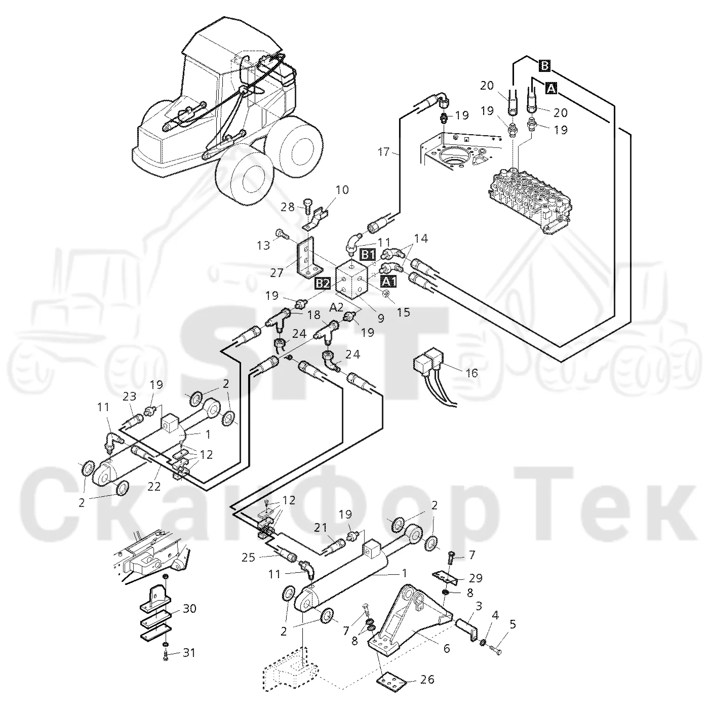 Схема: Valmet / Форвардер / Valmet 840.3 / Valmet 840.3 Ch. -311173 / Valmet 840.3 Ch. -311173 / Каталог запасных частей / шасси / Подъемник каретки / Подъемник каретки