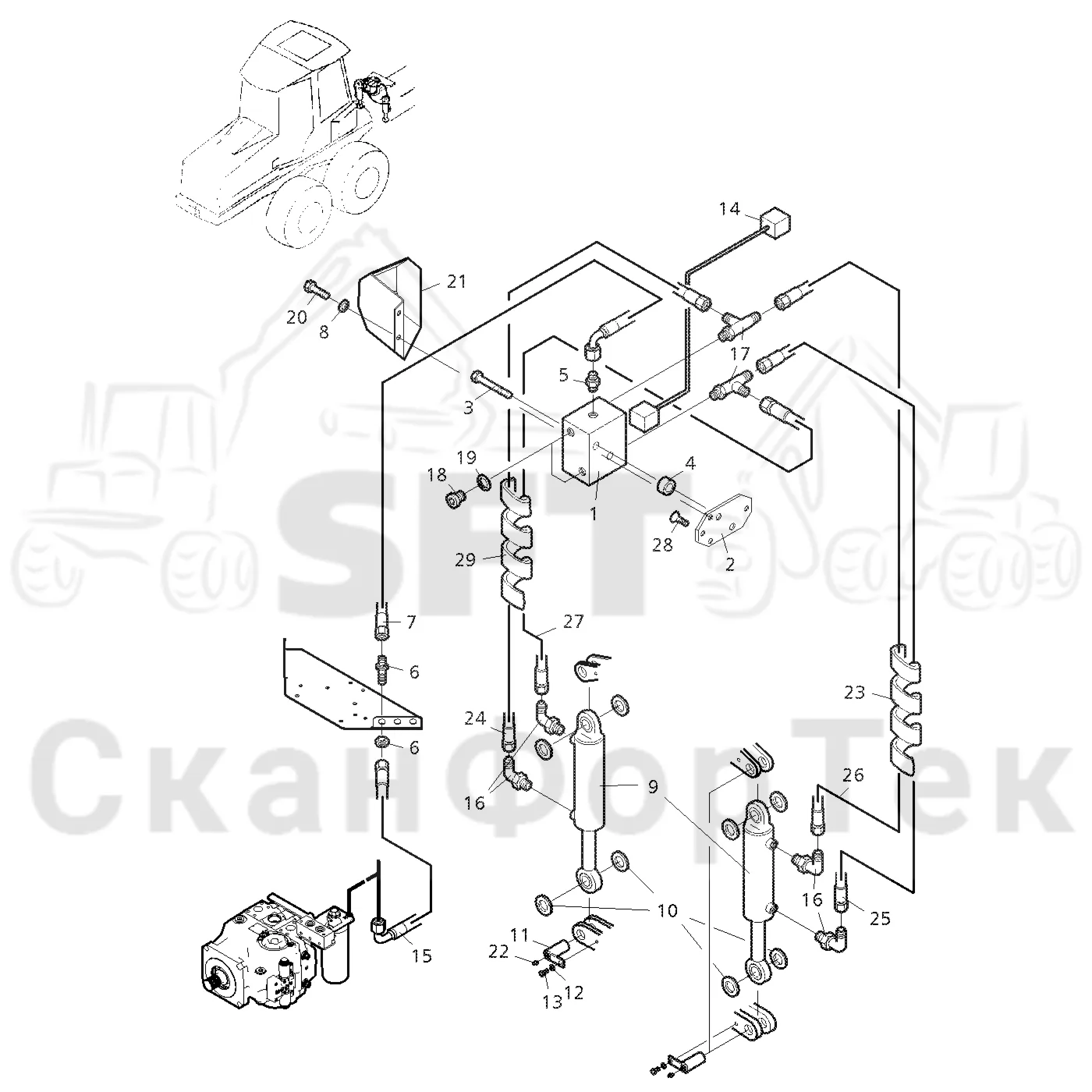 Схема: Valmet / Форвардер / Valmet 860.3 / Valmet 860.3 / Каталог запасных частей / шасси / Стабилизация / Стабилизация