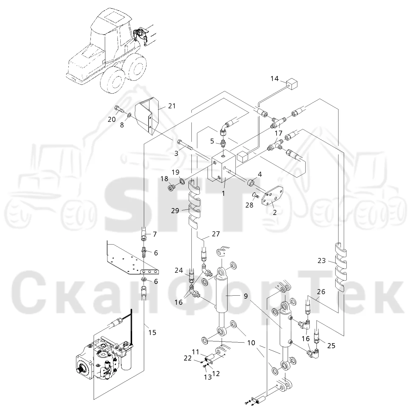 Схема: Valmet / Форвардер / Valmet 840.3 / Valmet 840.3 Ch. 311174- / Valmet 840.3 Ch. 311174- / Каталог запасных частей / шасси / Стабилизация / Стабилизация